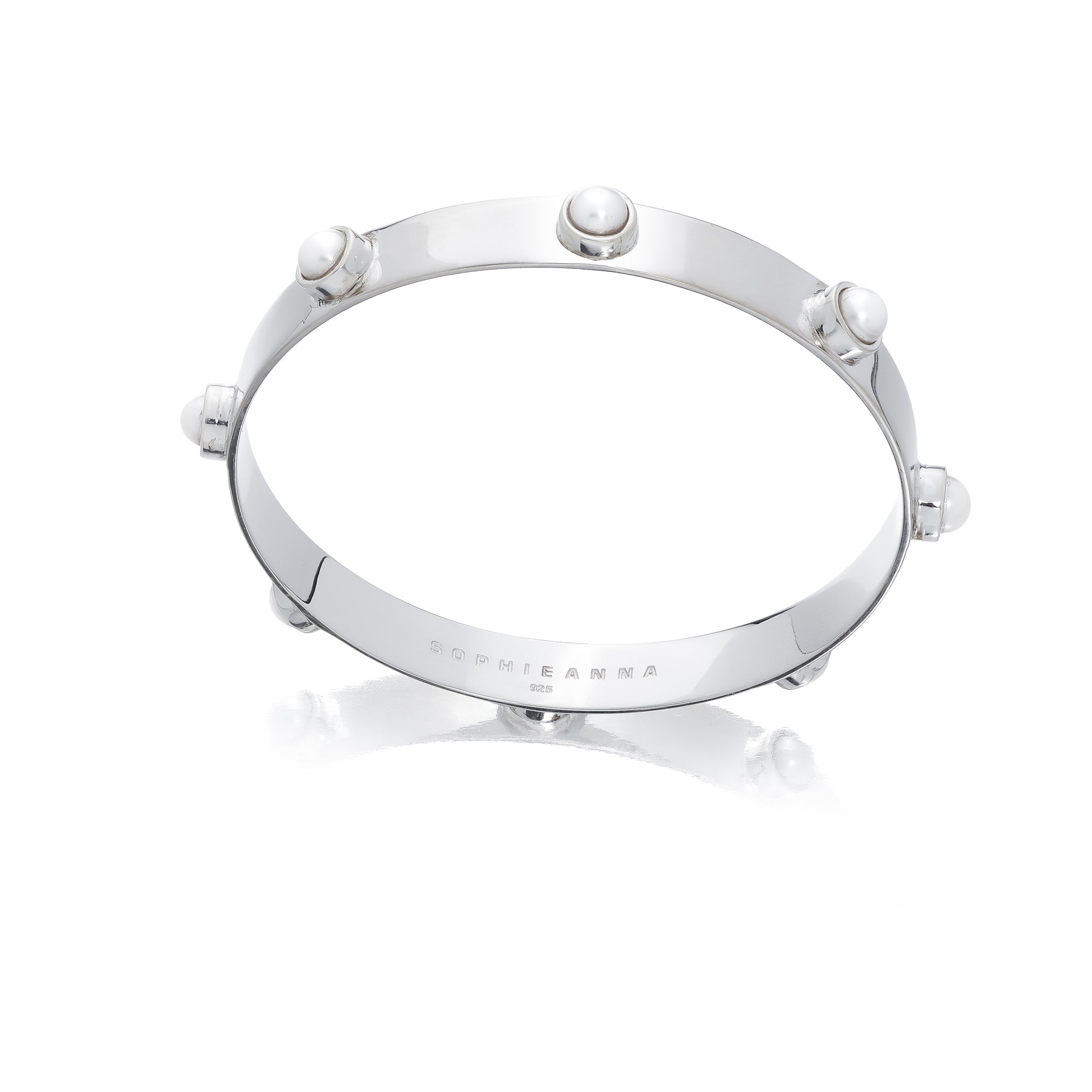 Women’s White / Silver Flat Bangle With Pearls Sophie Anna