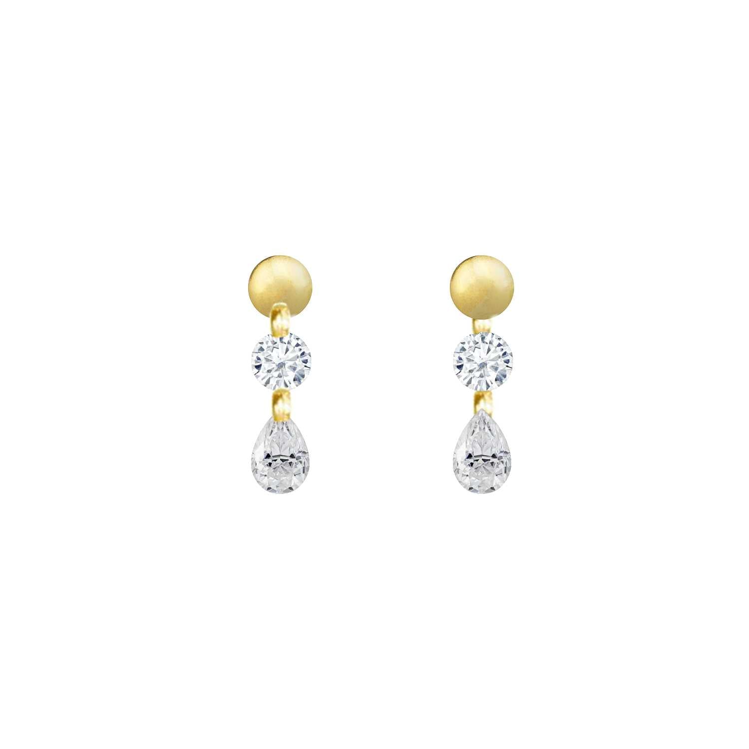 Lily Flo Jewellery Women's Gold Rising Star Pear & Round Diamond Dot Studs
