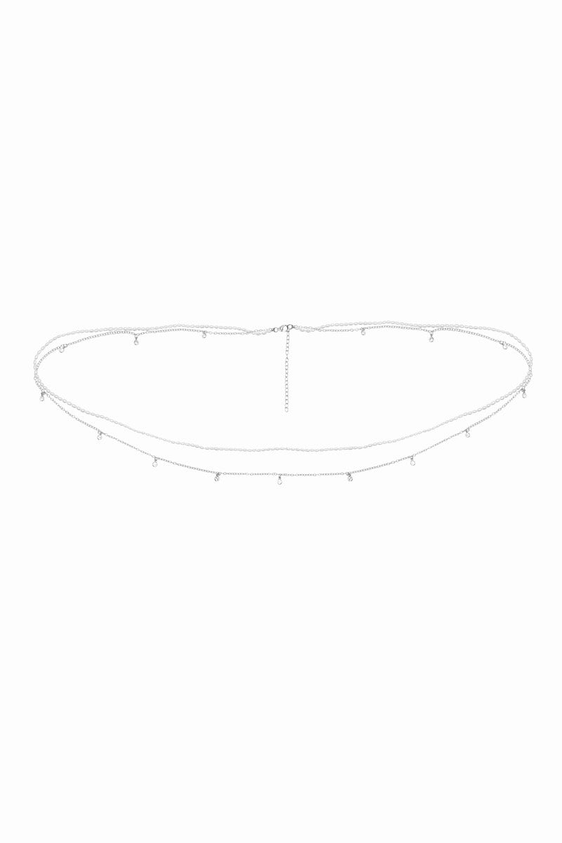 Naiia Women's Silver Brigitte Pearl & Cz Gemstone Multiwear Belly Chain & Necklace