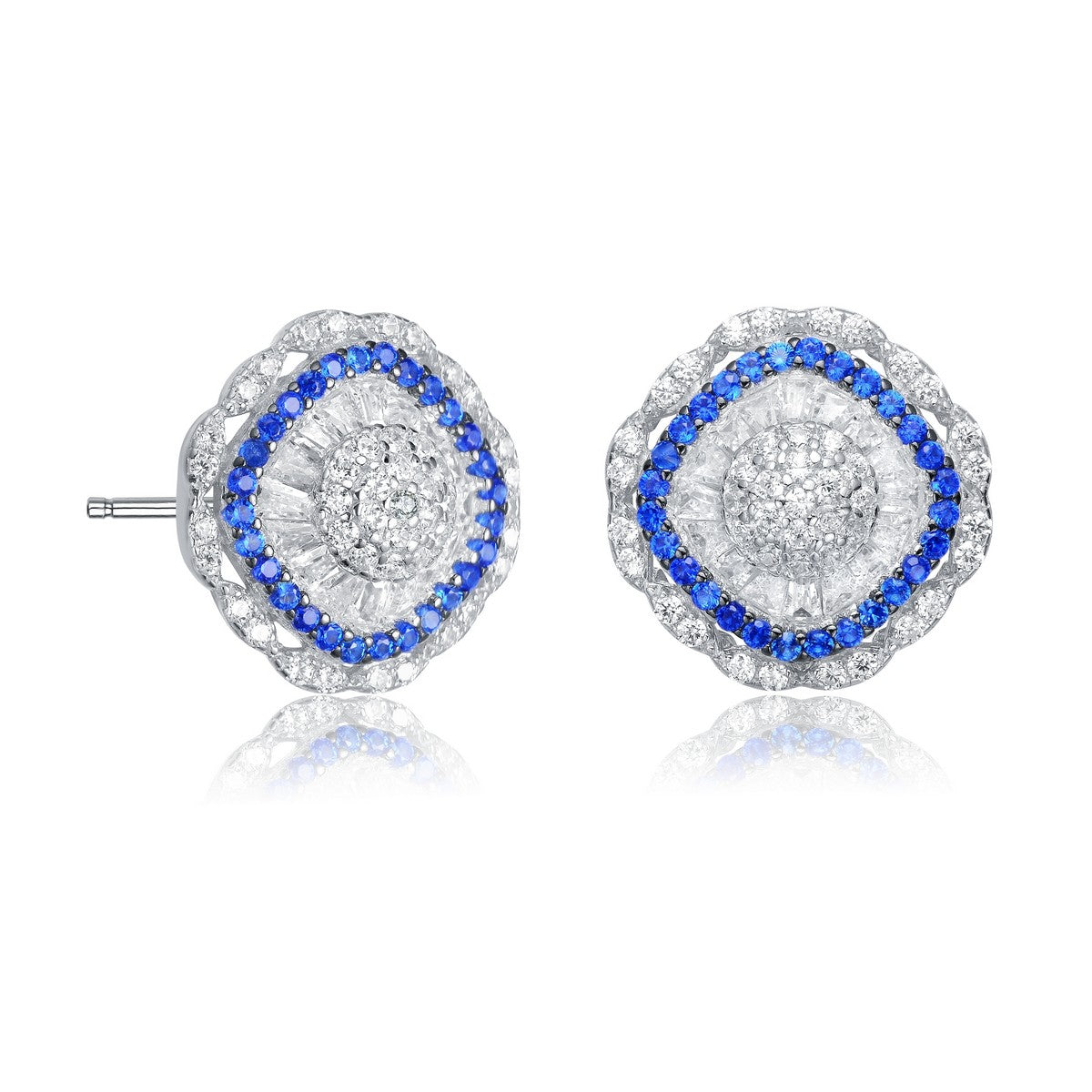 Women’s Blue Sterling Silver Cubic Zirconia Curvy Stud Earrings Genevive Jewelry