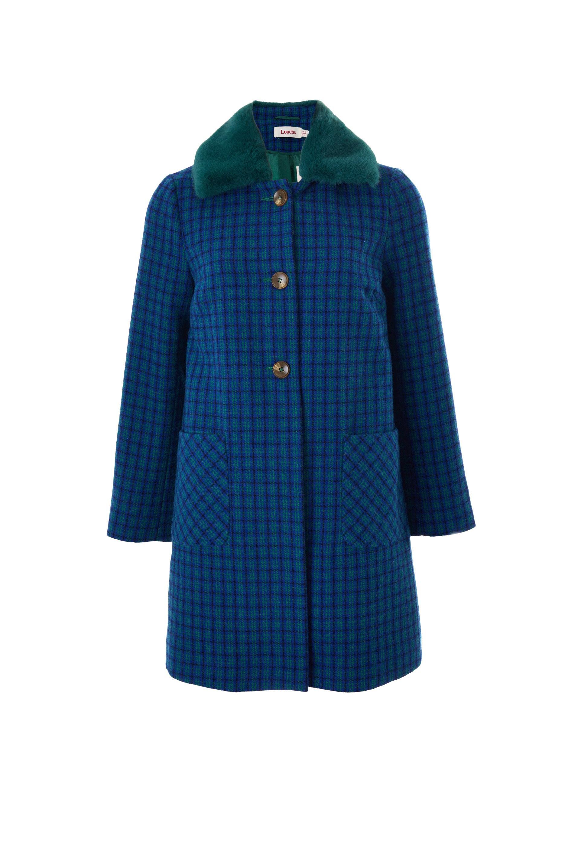 Louche Women's Dryden Wyoming Check Faux Fur Collar Coat - Blue In Blue
