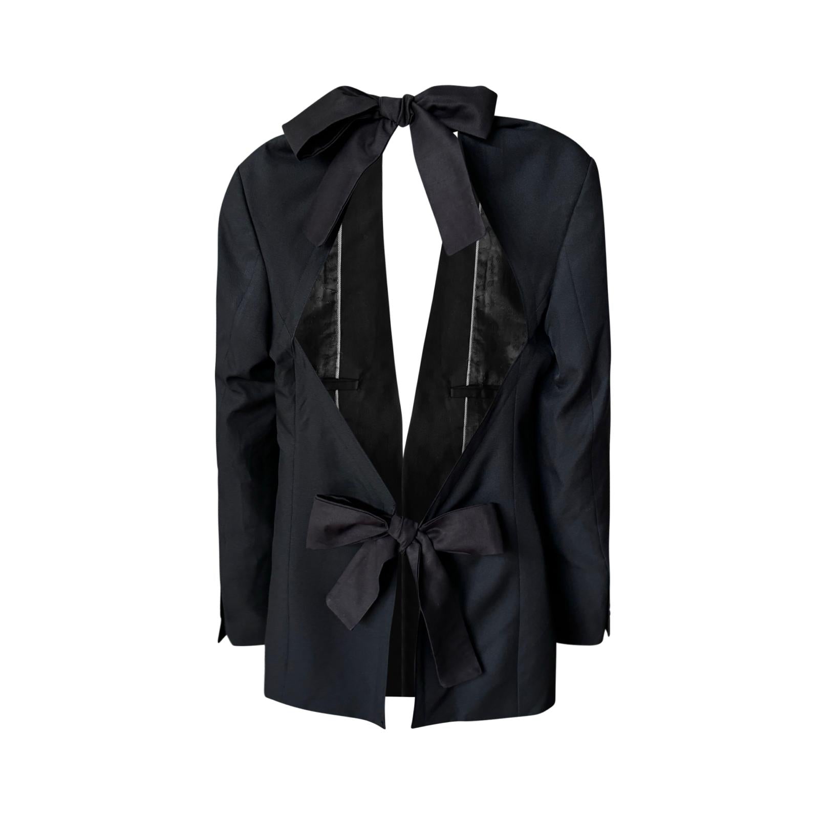 London Atelier Byproduct Women's Reworked Black Blazer With Open Back & Black Bows In Black