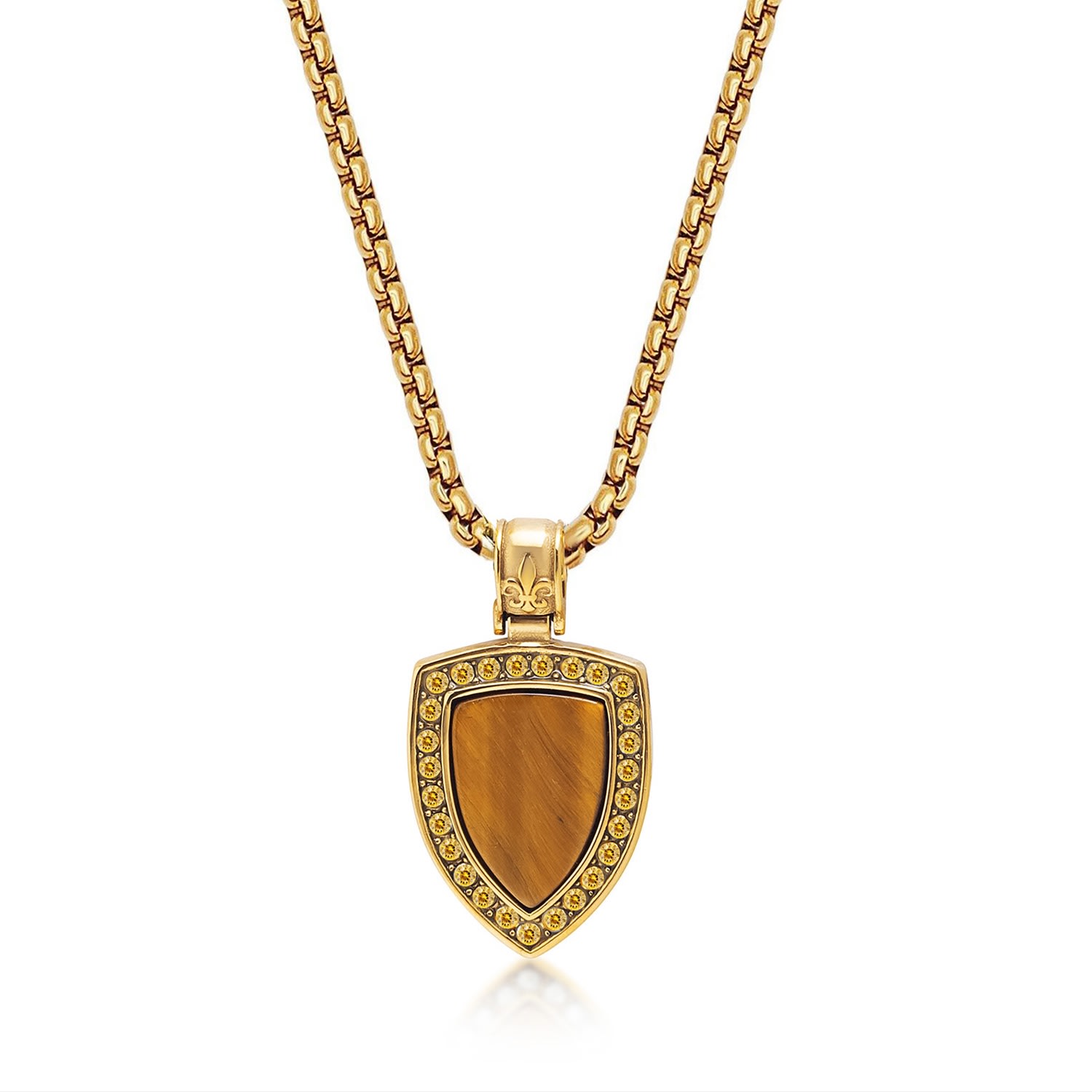 Nialaya Men's Gold / Brown Gold Necklace With Brown Tiger Eye Shield Pendant