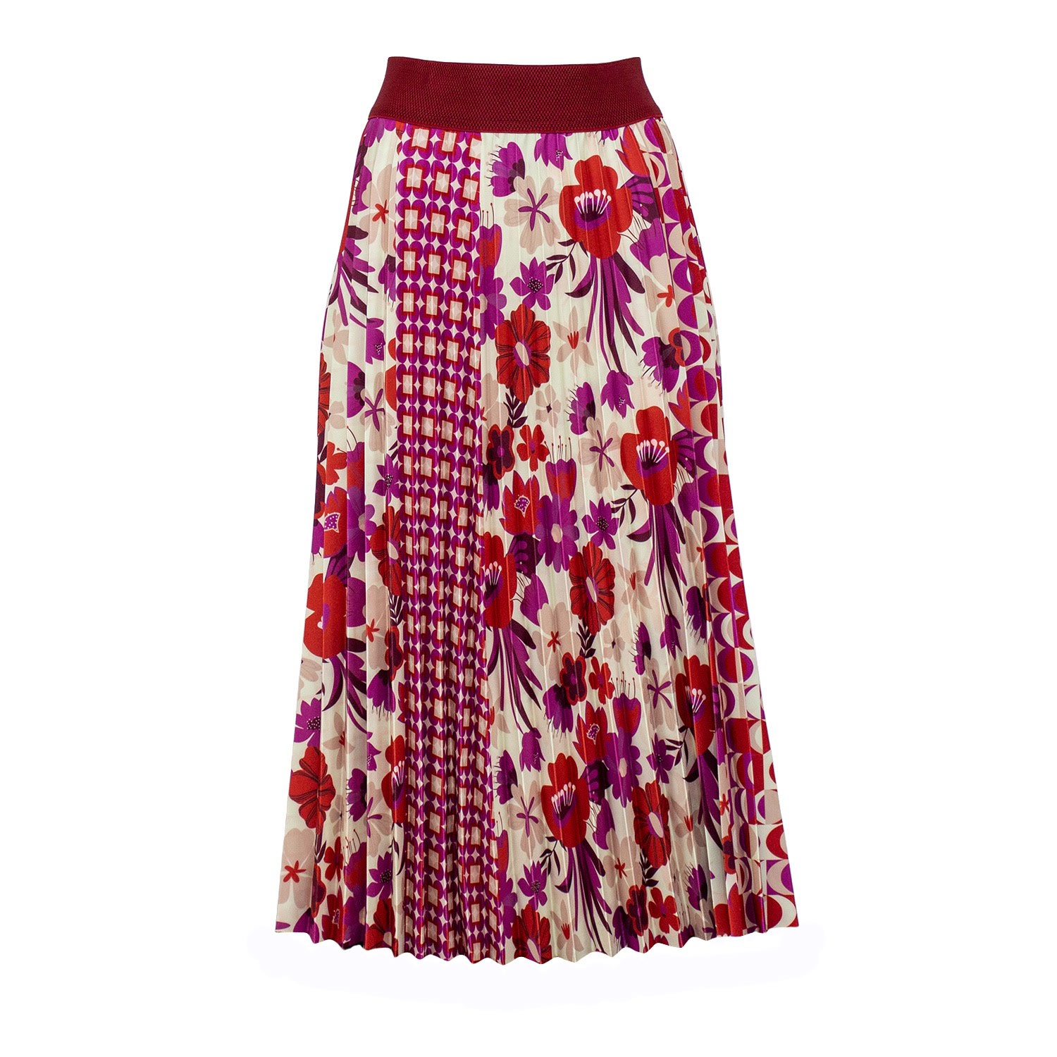Lalipop Design Women's Half Circle Pleated Midi Skirt With Floral & Geometric Print