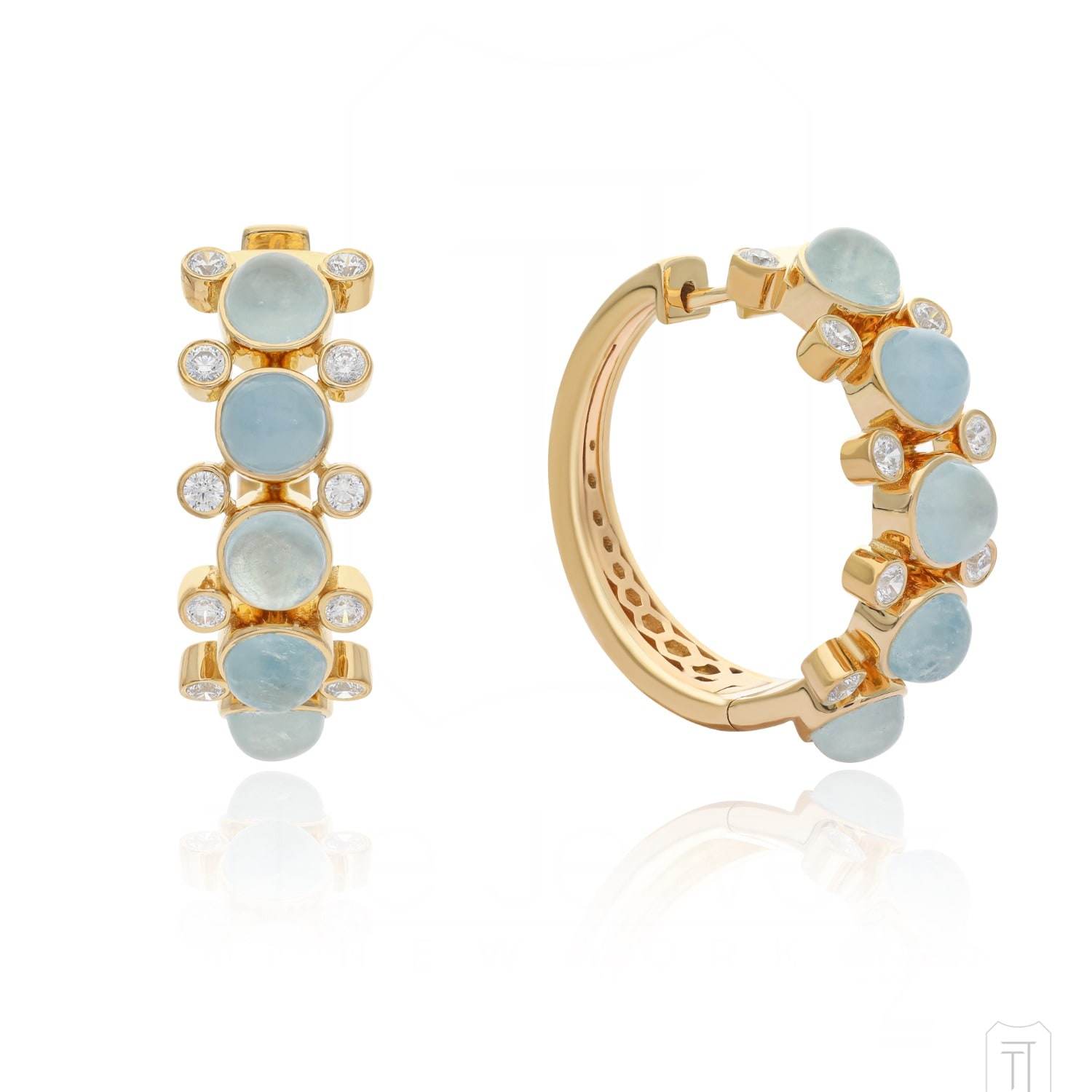 Women's Blue / Gold Blue Bloom Cab Aquamarine Hoops Earrings | The Jewelz