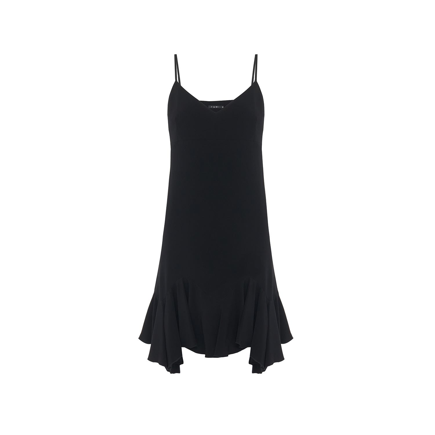 Women’s Thin Strapped Ruffled Black Mini Dress Medium Rue Les Createurs