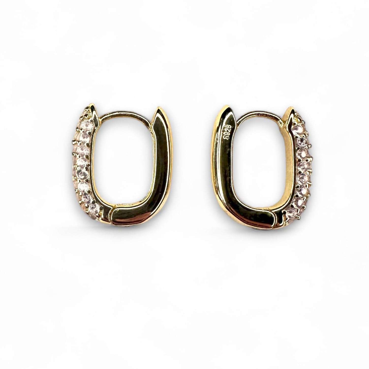 Clemence Wren Women's Oval Pave Gemstone Gold Huggie Earrings - Blush