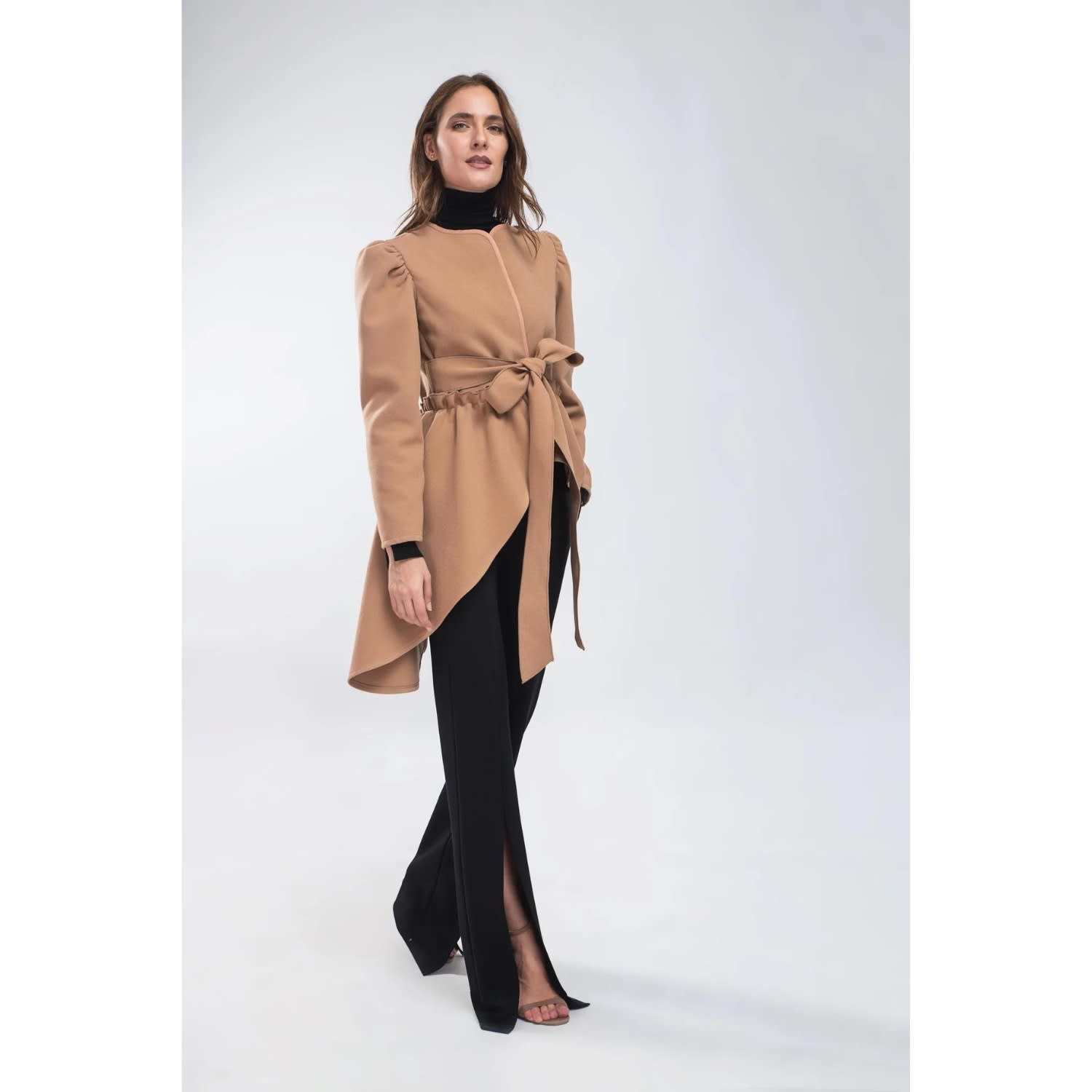 Beige Jacket With Asymmetrical Lines And With Belt | IZABELA Beige Jacket With Asymmetrical Lines And With Belt | IZABELA
