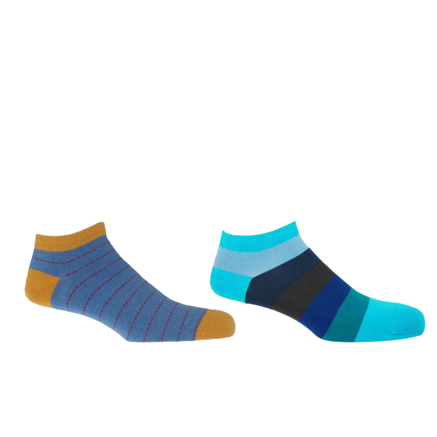 Peper Harow - Made In England Block Stripe Aqua & Dash Blue Men's Trainer Socks Bundle In Blue