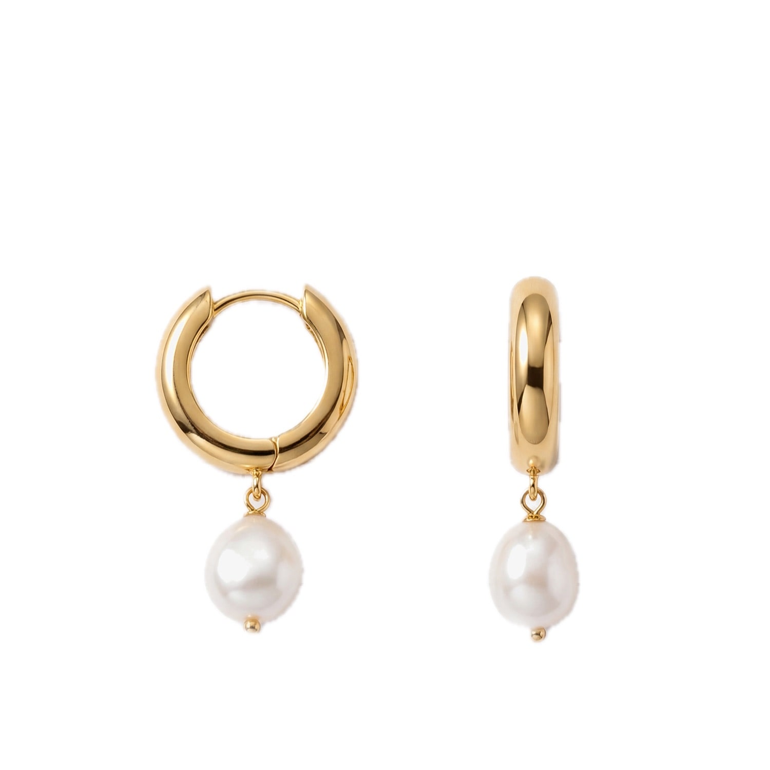 Women's Chunky 14K Gold Freshwater Pearl Hoops | Elk & Bloom