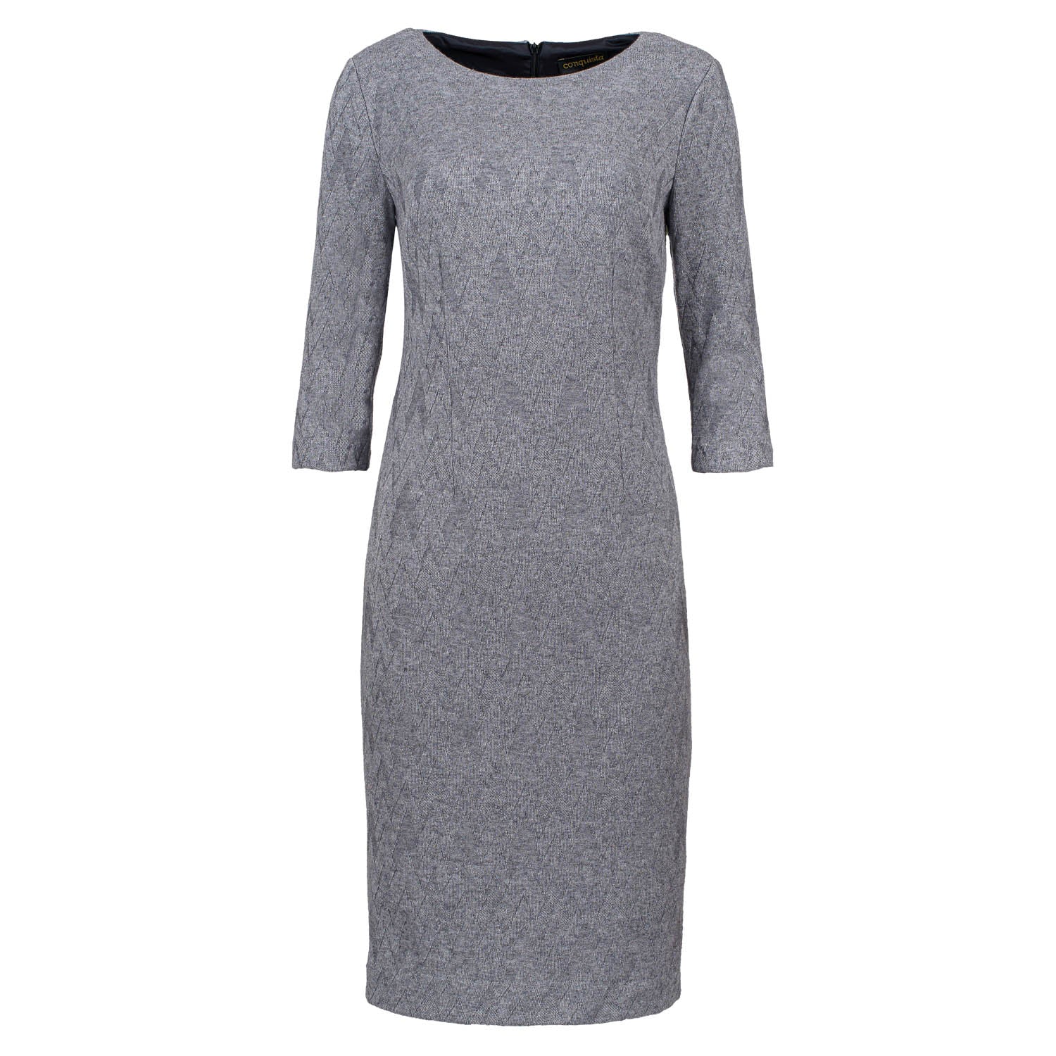 Women’s 3/4 Sleeve Grey Jacquard Fitted Dress Extra Large Conquista