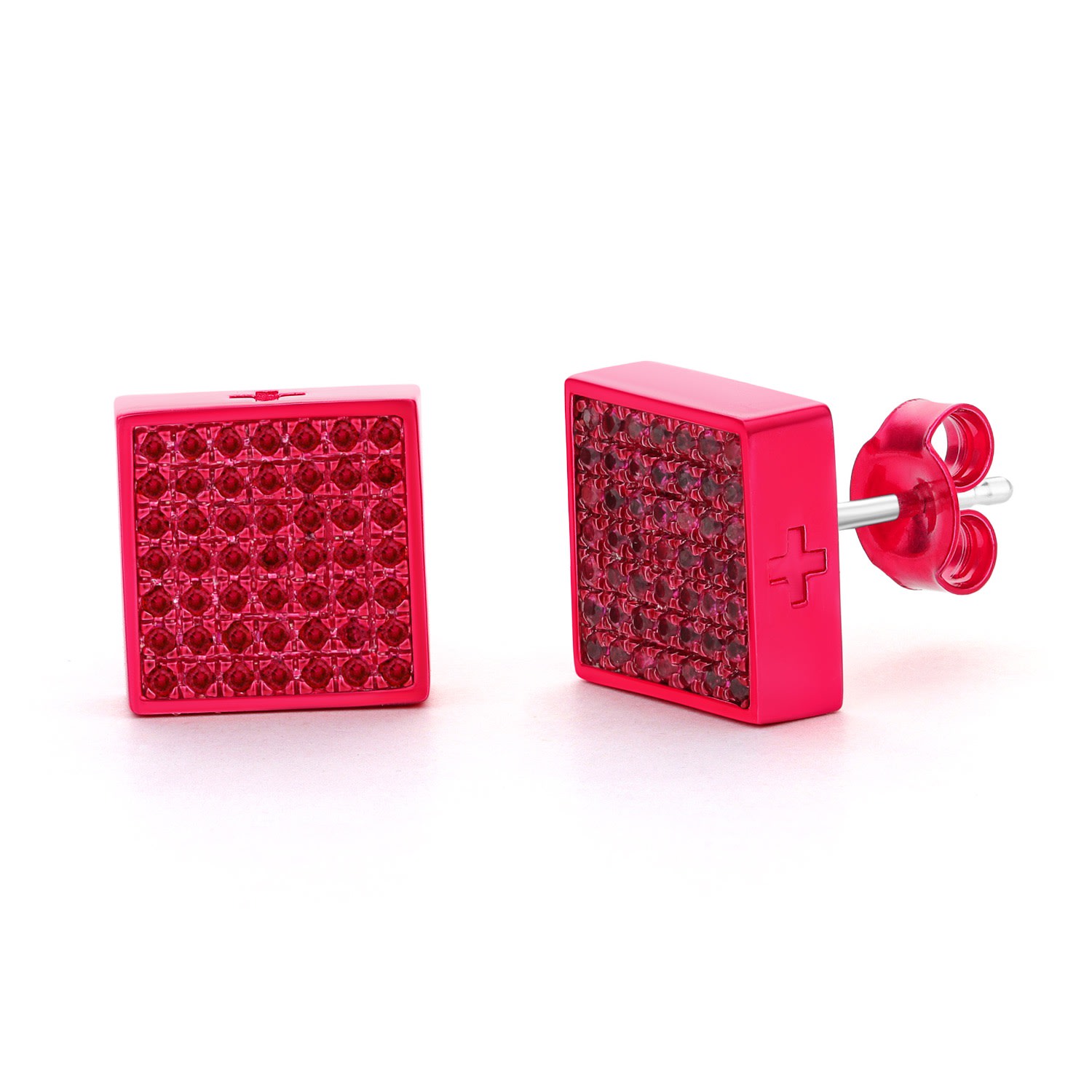 Men’s Monochrome Square Earrings In Red - M All Incl.+