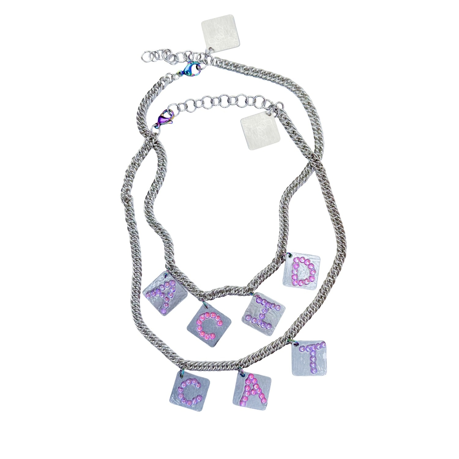 Acid Cat Women's Silver / Pink / Purple  Layered Sparkle Charm Necklace Set In Multi