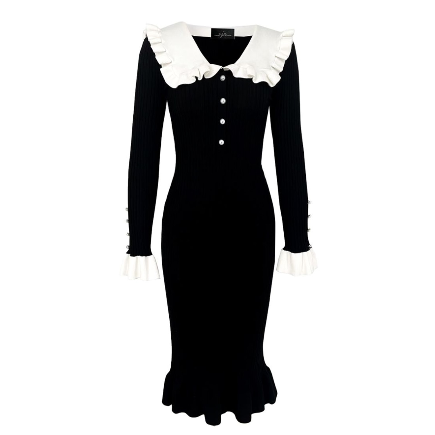 Women's Black / White Ruffled Detailed Knitted Dress | Xxxs | Chanel Joan Elkayam