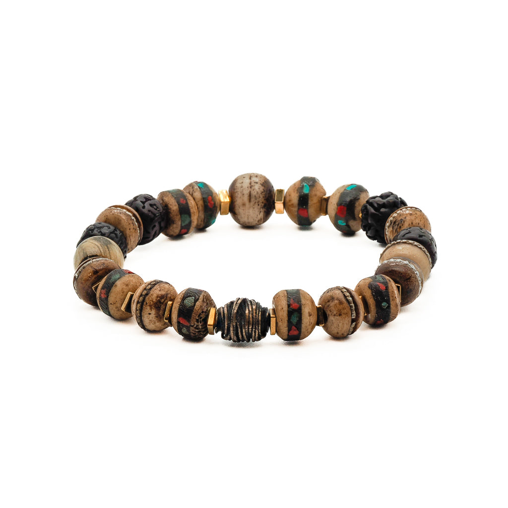 Men’s Gold / Black / Brown Nepal Mini Mala Meditation Beaded Bracelet - Brown Ebru Jewelry