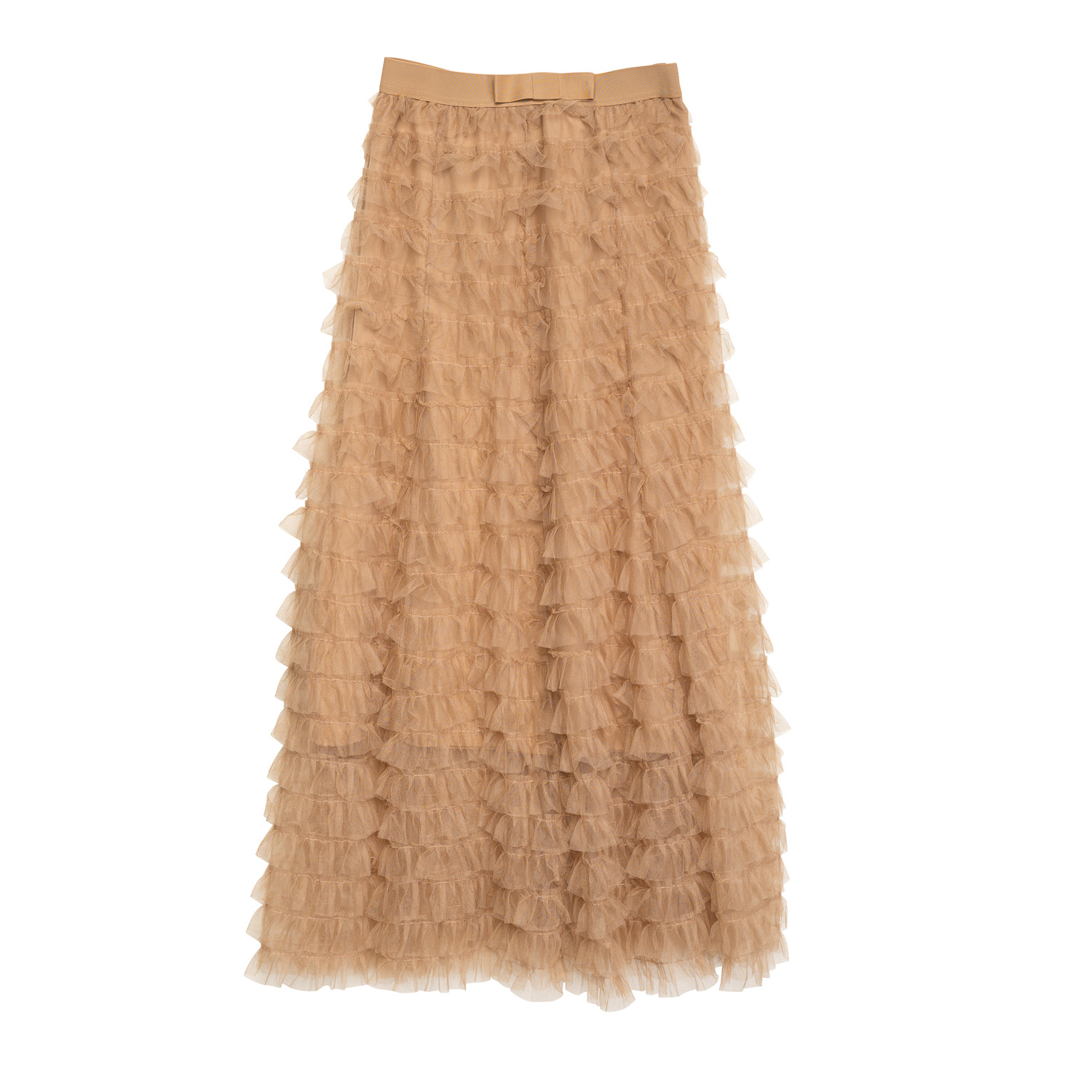 Women's Neutrals Long Skirt With Tulle Ruffles And Elastic Waistband | Small | Tantra Spain Sl