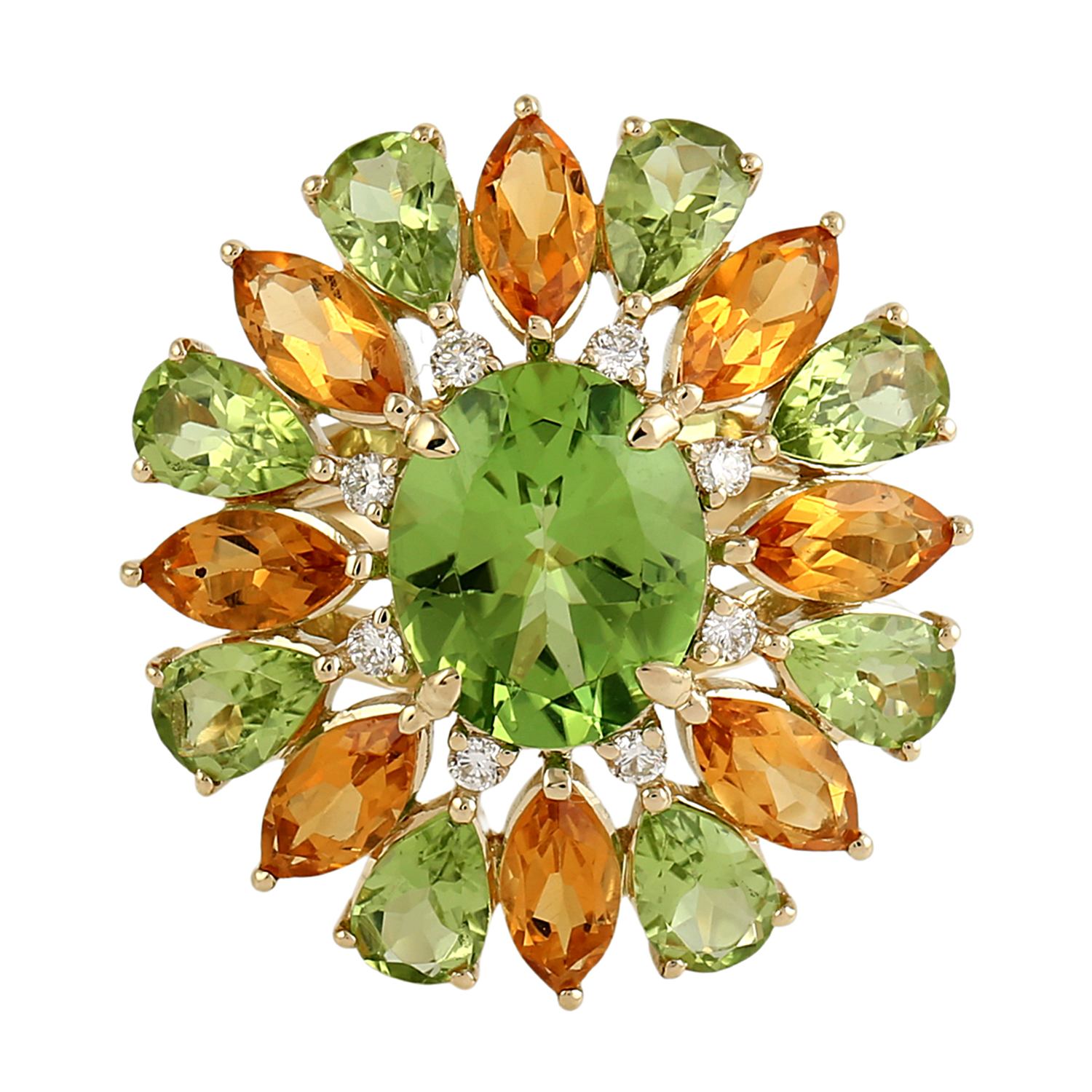 Artisan Women's Citrine & Peridot Gemstone Pave Diamond Cocktail Ring In Gold