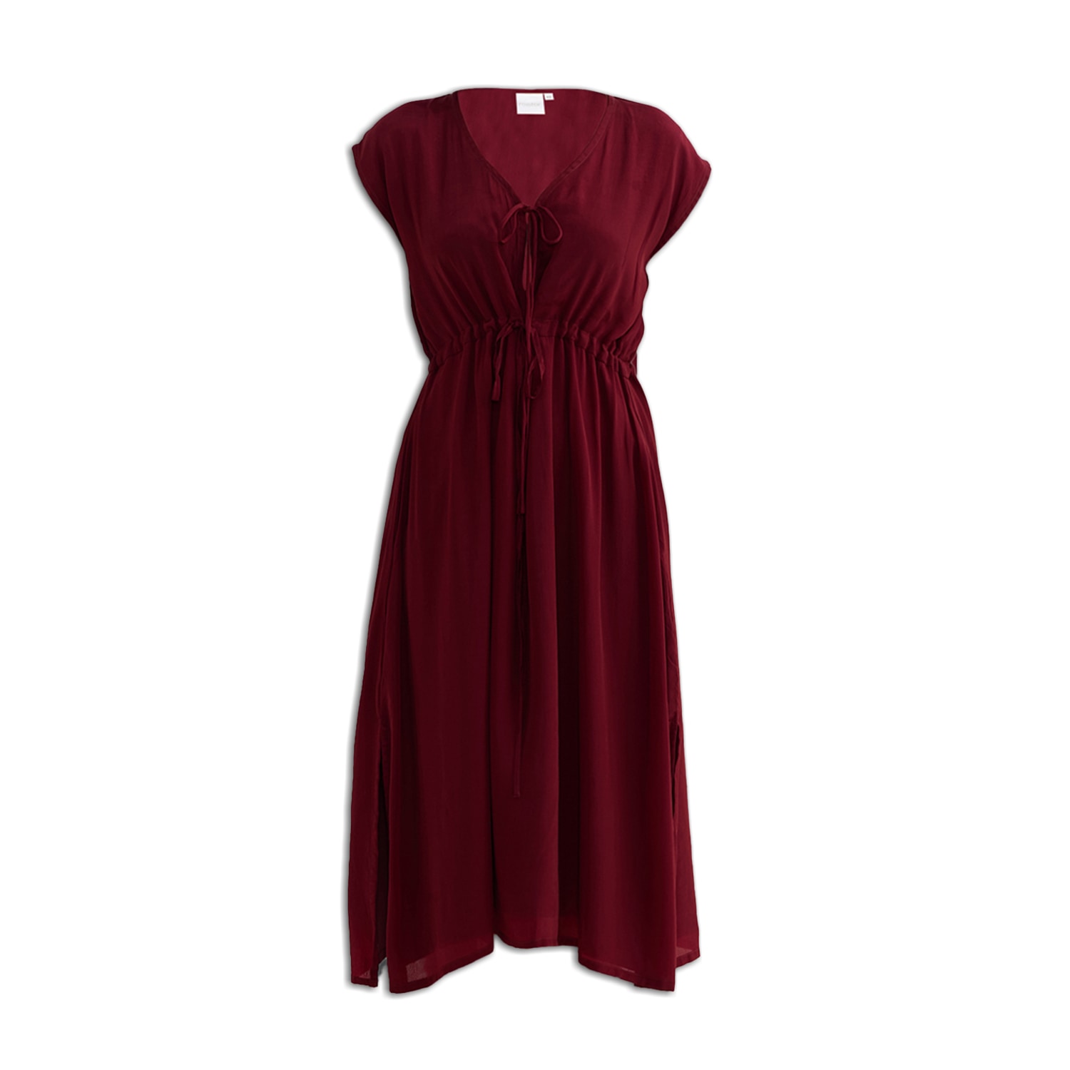 Reistor Women's Brown Deep V-neck Gathered Crepe Dress In Burgundy