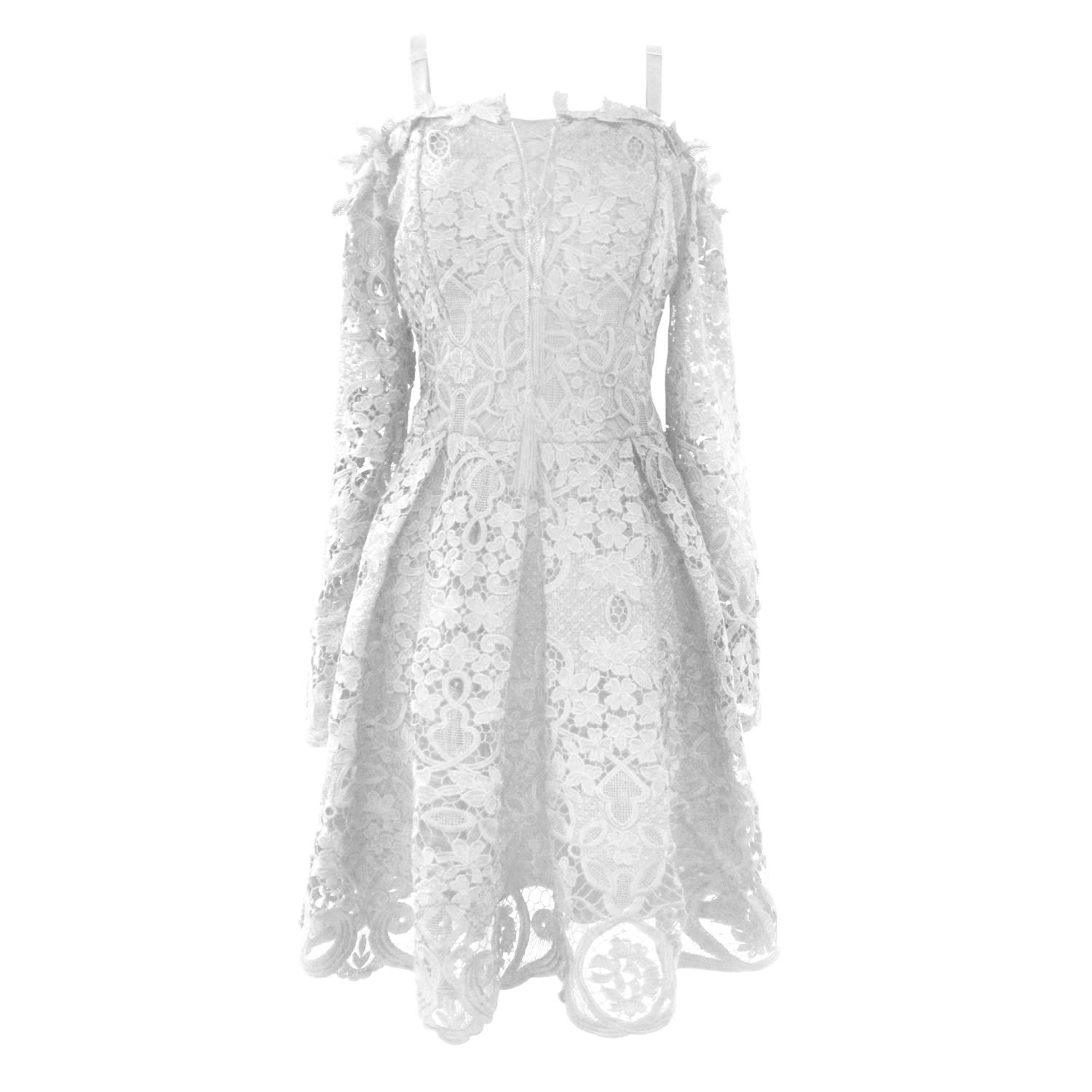 Smart And Joy Women's Adjusted And Flared Lace Dress With Off-shoulders - White In Metallic