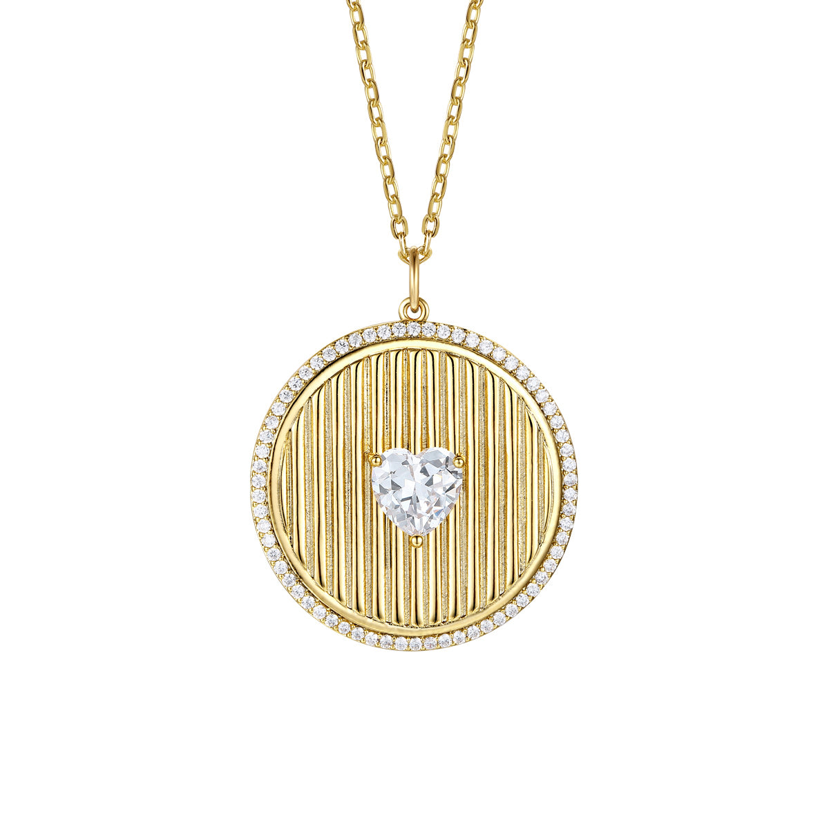 Genevive Jewelry Women's Gold / White Rachel Glauber Gold Plated With Cubic Zirconia Heart Medallion Pendant Necklace In Multi