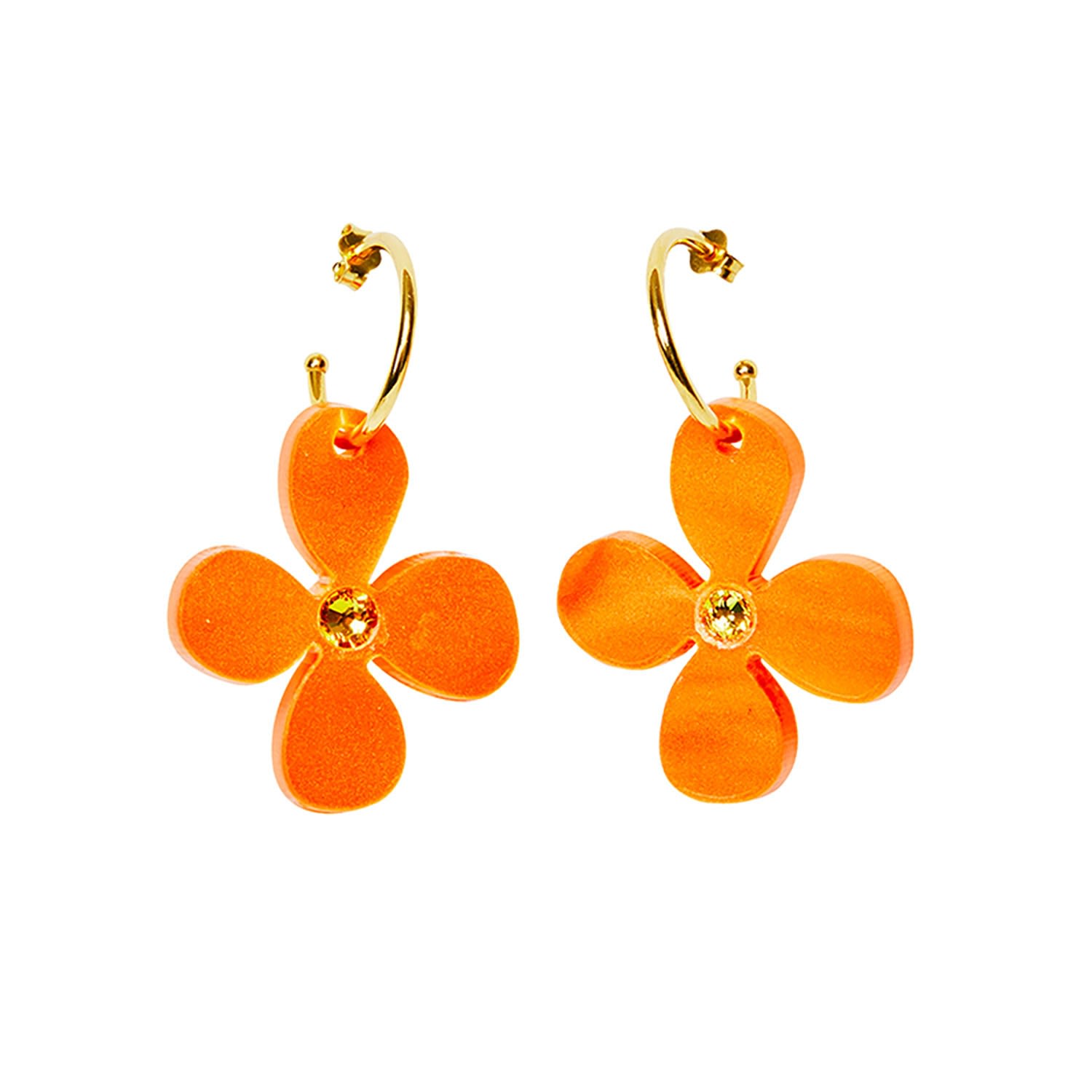 Toolally Women's Daisy Hoop Earrings - Orange In Orange