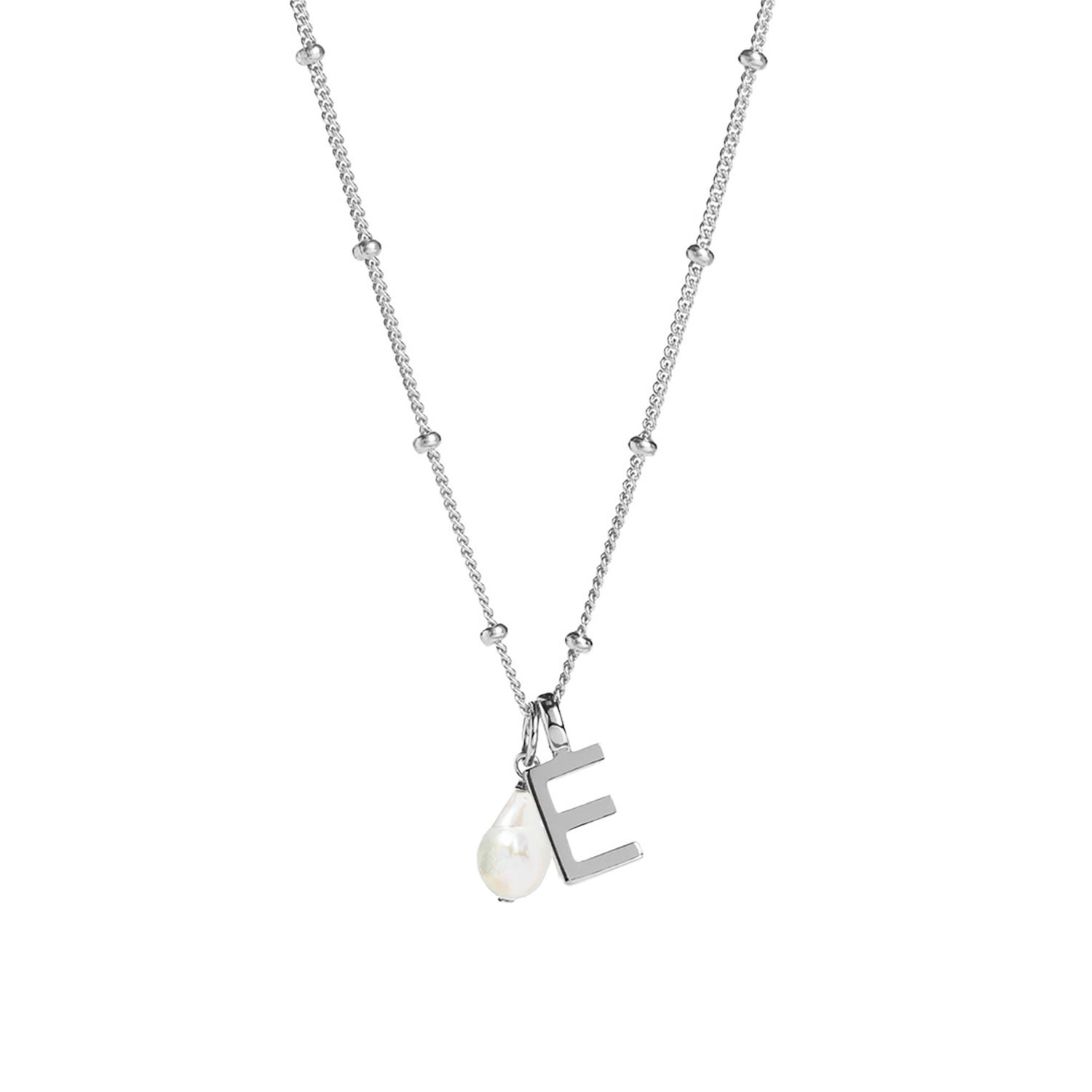 Muru Women's Letter & Freshwater Pearl With Bead Chain Silver