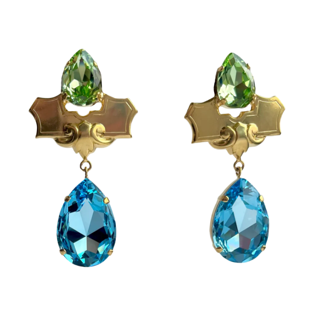 Laura Gray Women's Large Aqua Blue & Green Crystal Drop Post Earrings