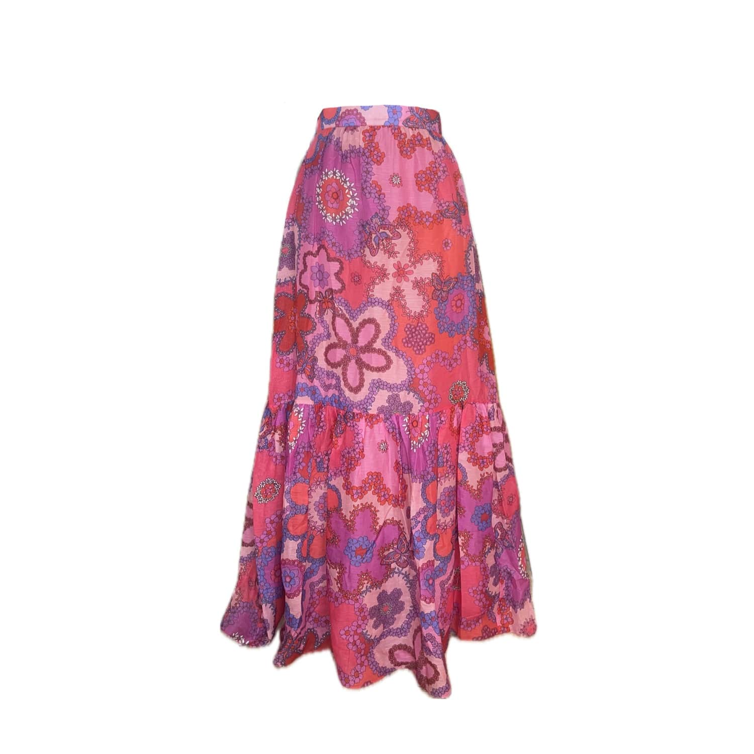 Sorrento Flowy Silk Linen Maxi Skirt - Pink Bloom | Introvertie