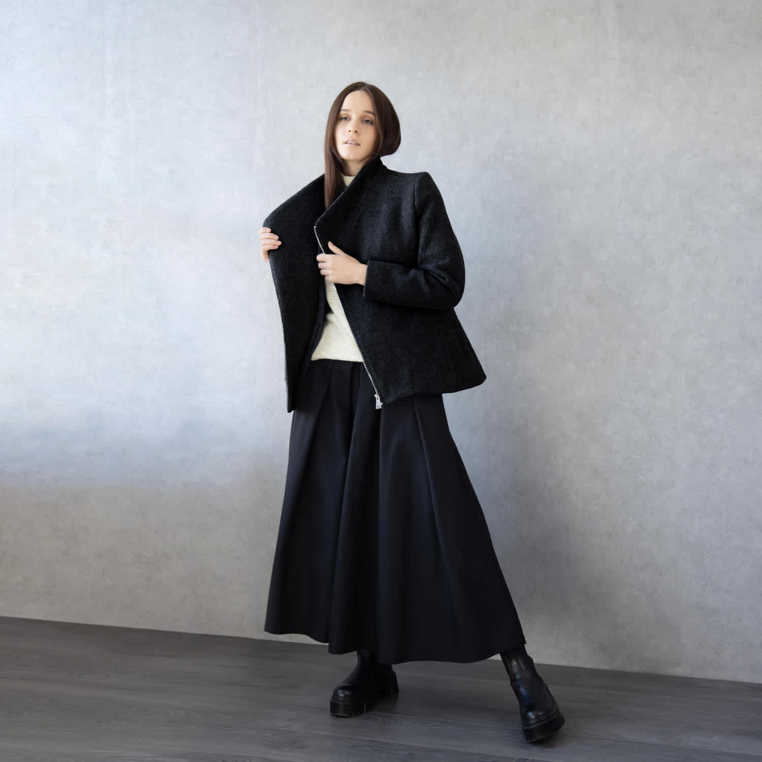 Black Wool Jacket With Asymmetric Zip – Handmade From Italian