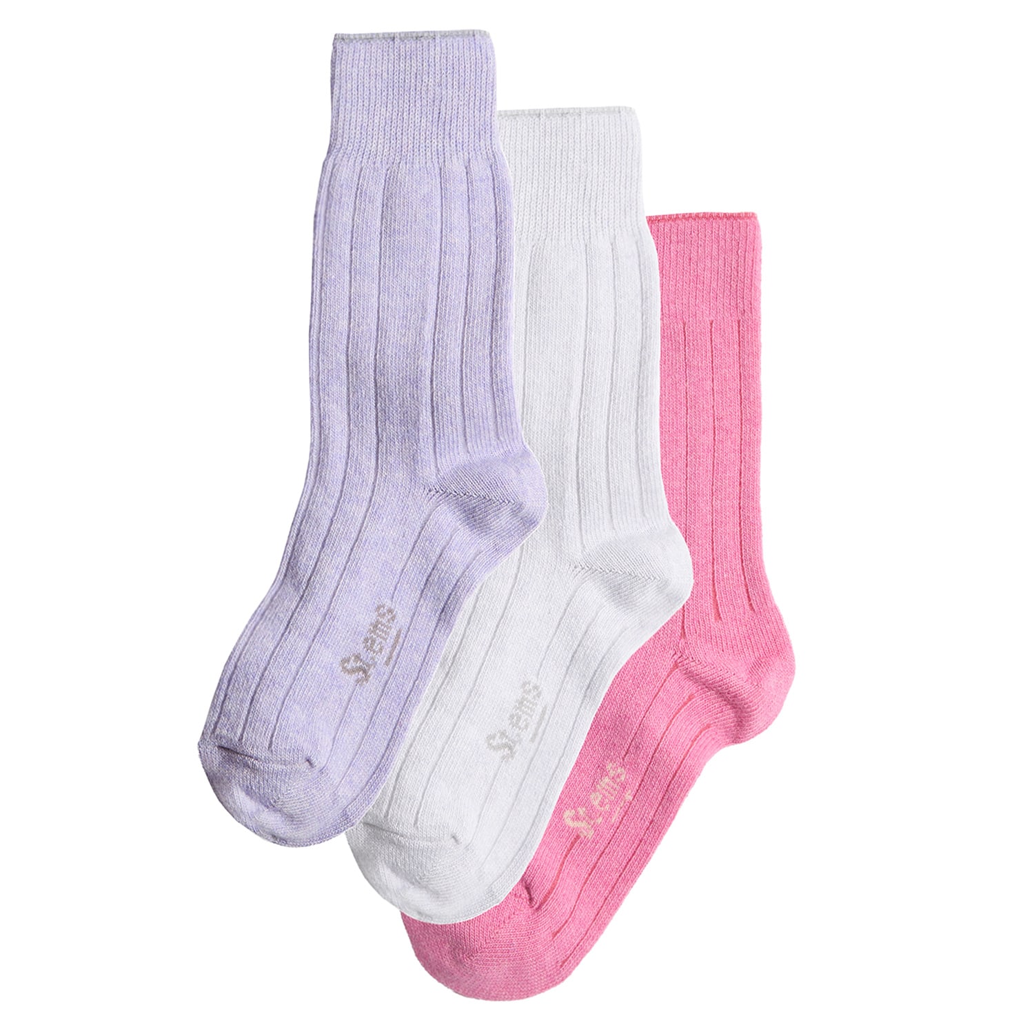 Women’s Lux Cashmere Wool Socks Box Of Three - Ivory Periwinkle Rose One Size Stems