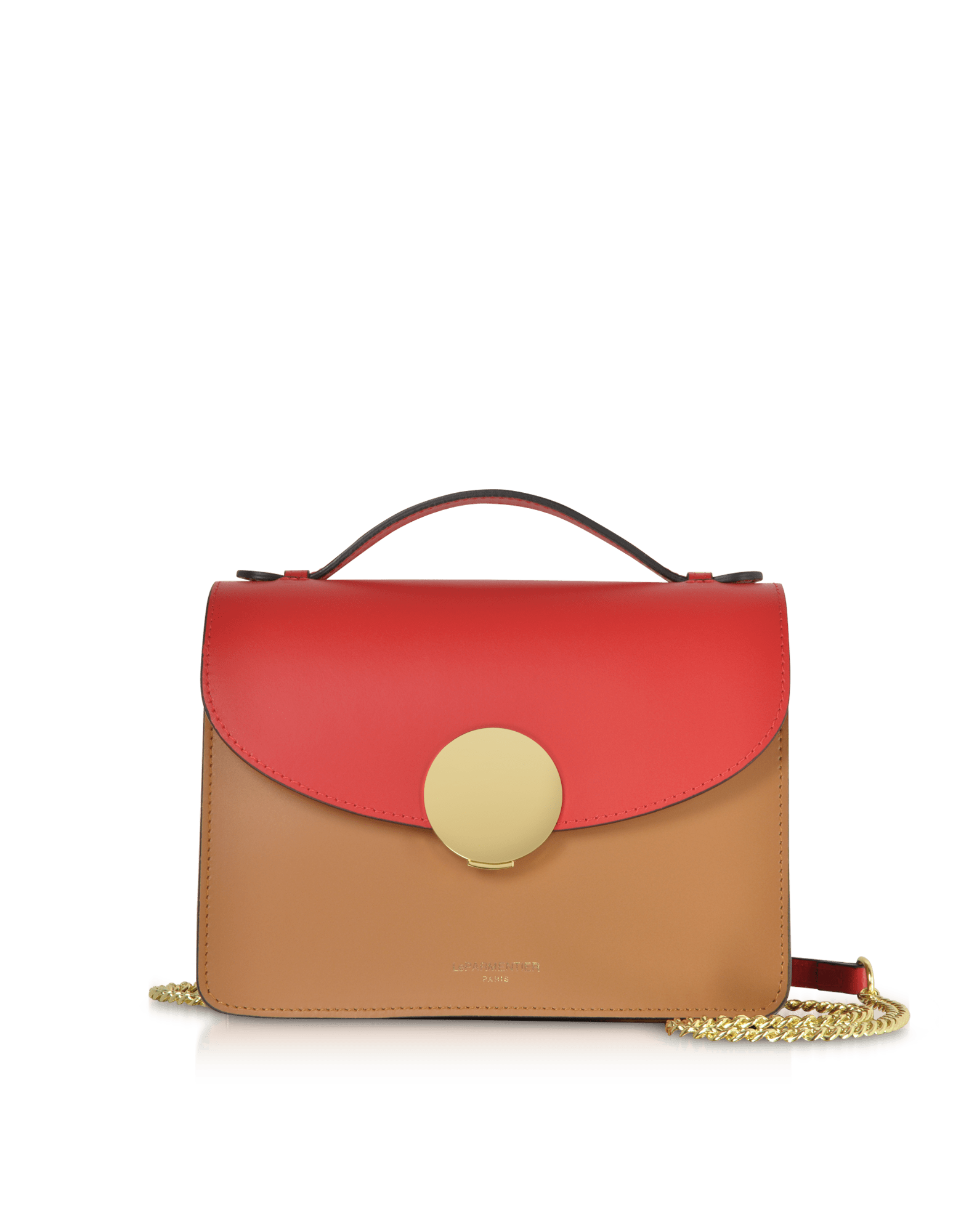 Le Parmentier Women's New Ondina Color Block Flap Top Leather Satchel Bag - Caramel & Red In Multi