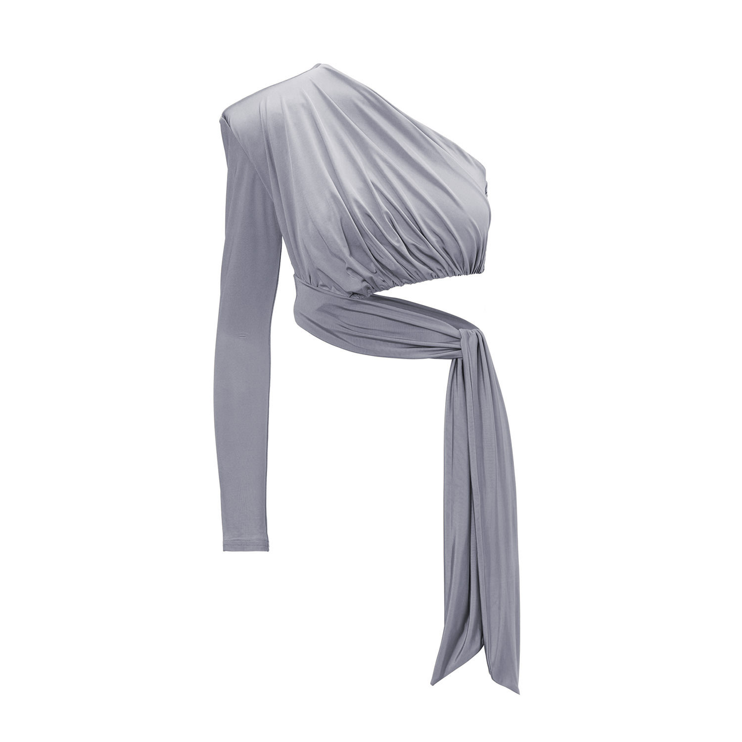 Women’s Grey Asymmetrical Top With Scarf Small Bluzat