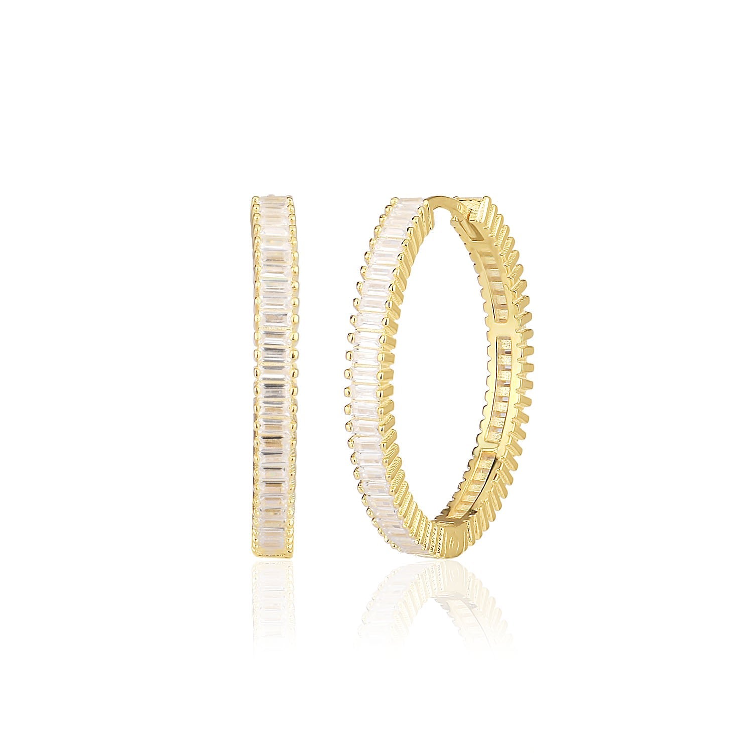 Women’s Baguette Stone Gold Hoop Earring By Eda Dogan