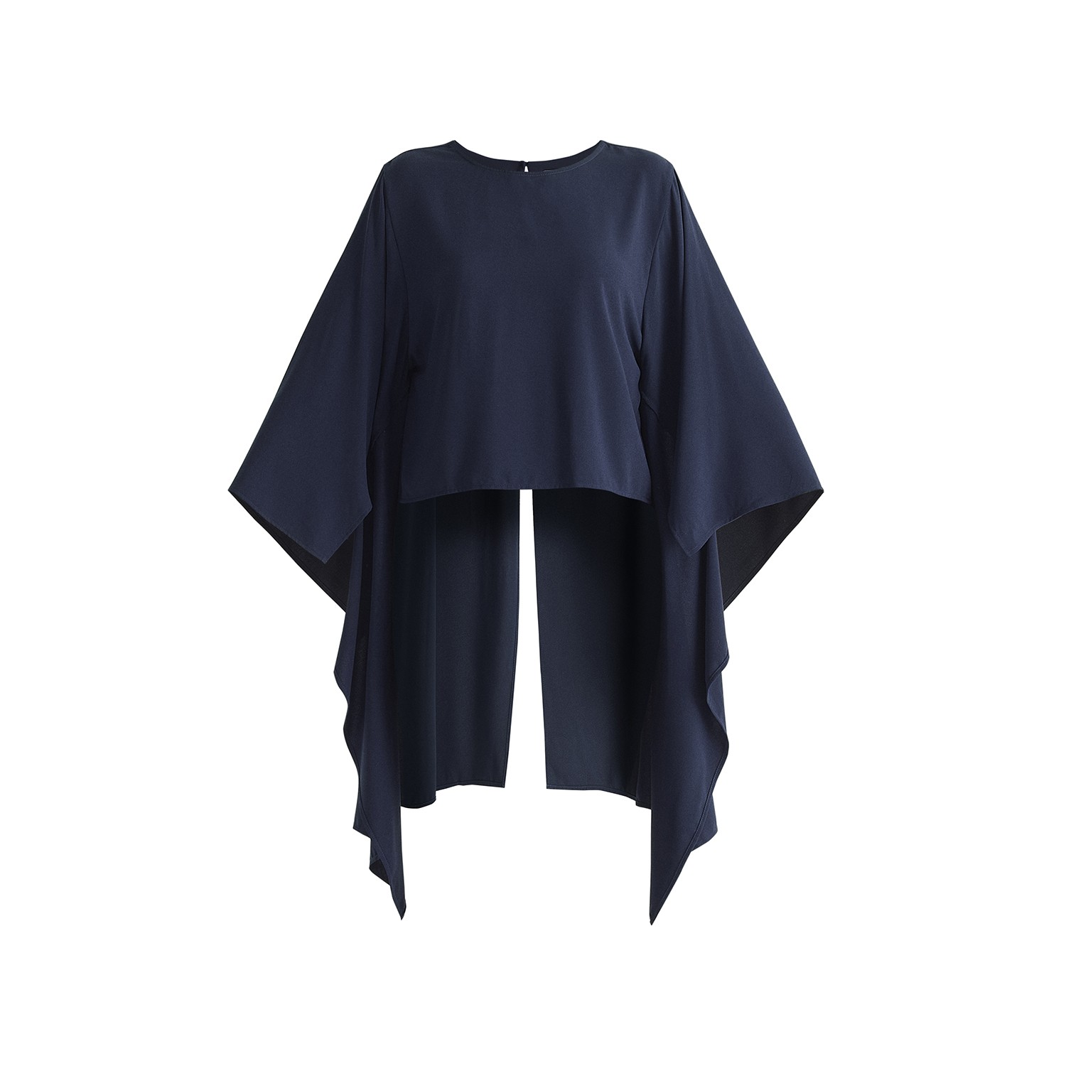 Paisie Women's Blue Round Neck Cape Top In Navy In Blue