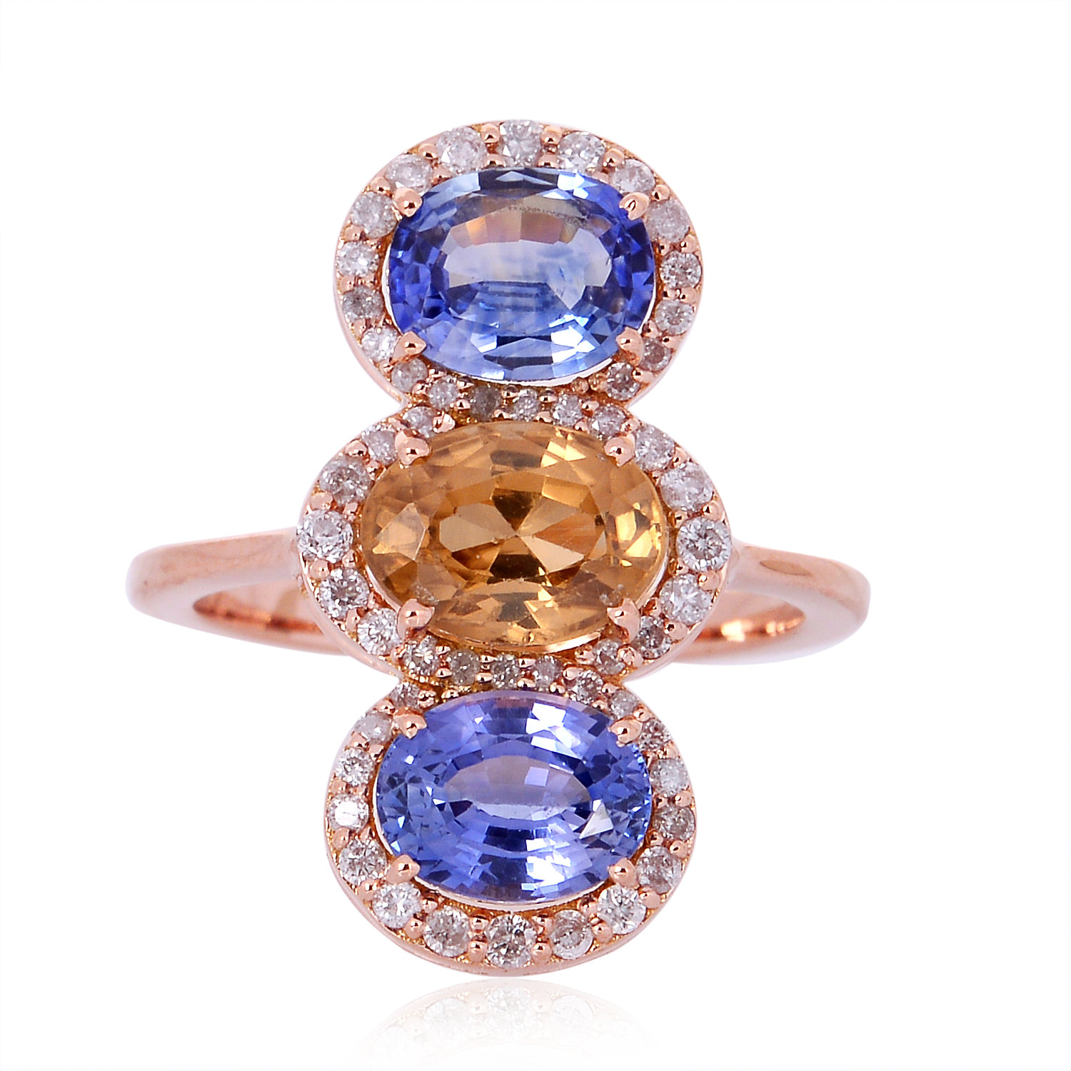 Women’s Sapphire Cocktail Ring 18K Rose Gold Diamond Artisan