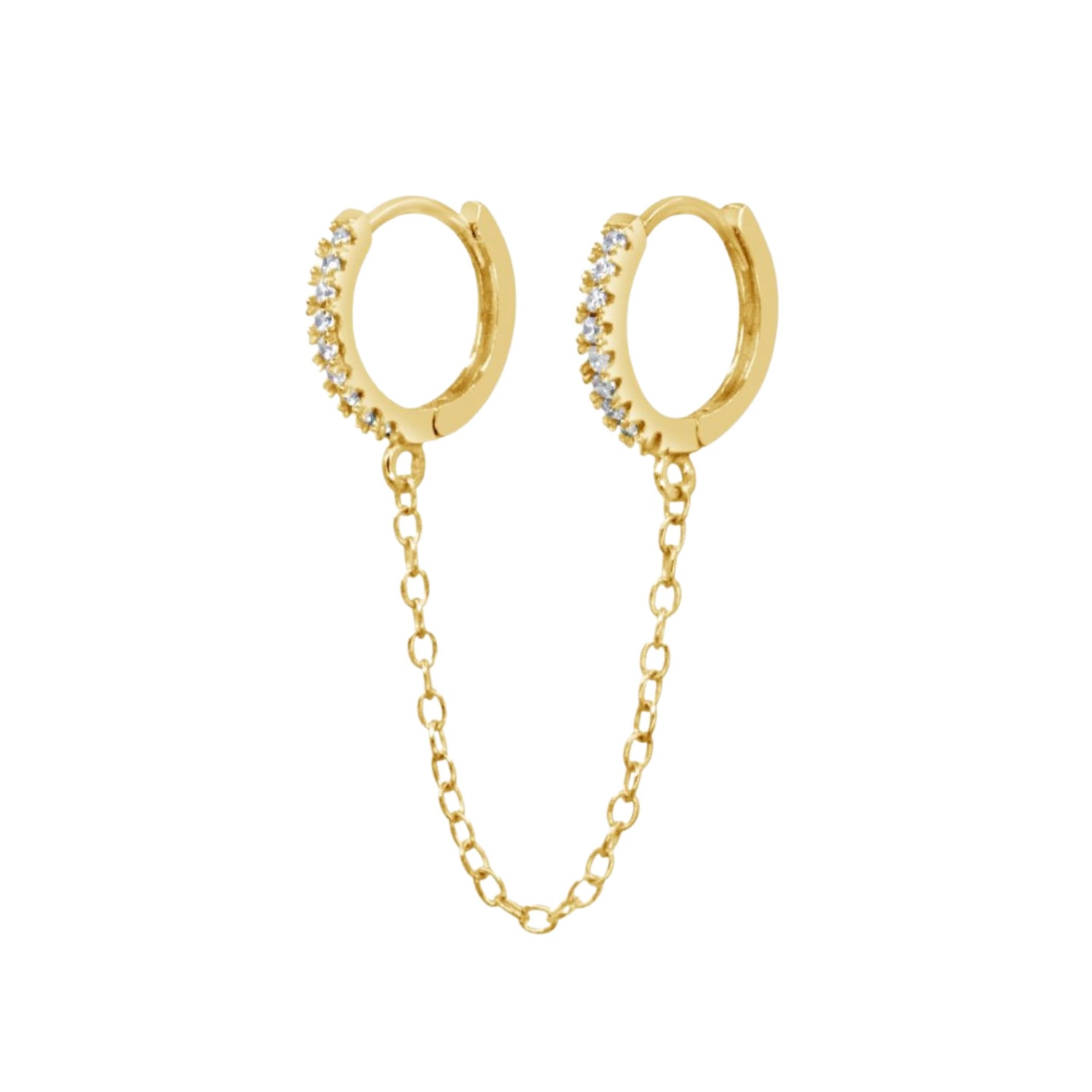 Women’s Gold Chained Pavé Huggie Hoop Earrings Lucky Eleven