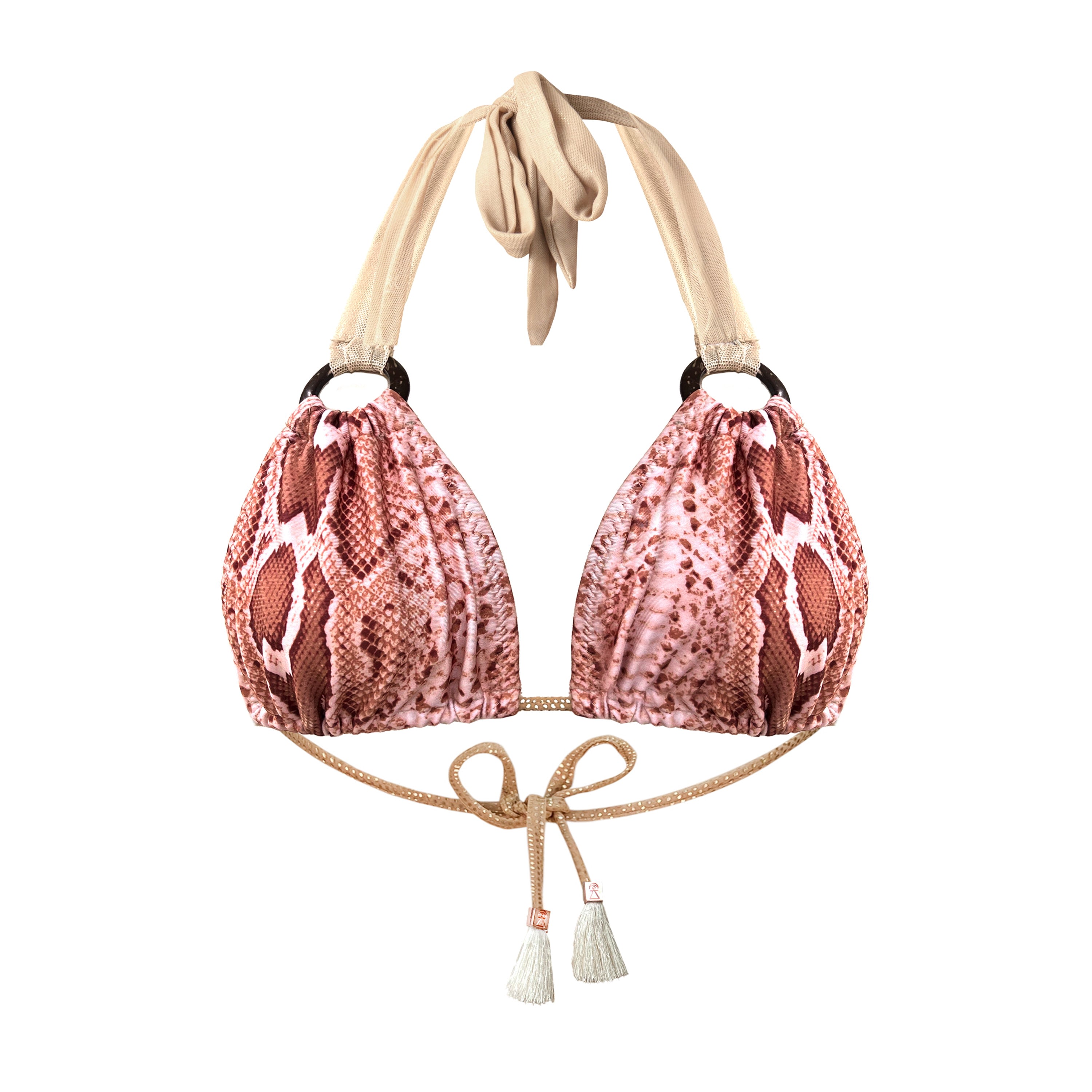 Deessa Ibiza Women's Neutrals / Gold / Brown Ibiza Bikini Top With Gold Mesh Straps And Animal Print Molly Bronze In Gold/brown