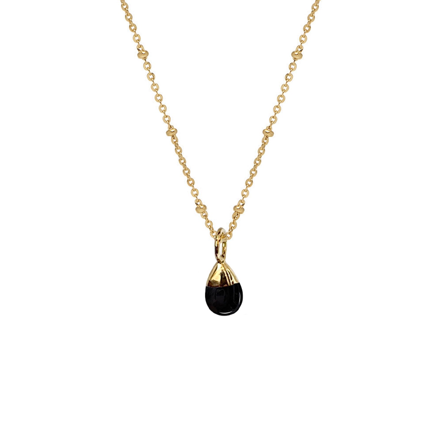 Mirabelle Jewellery Women's Smooth Black Onyx Drop On Short Satellite Chain In Gold