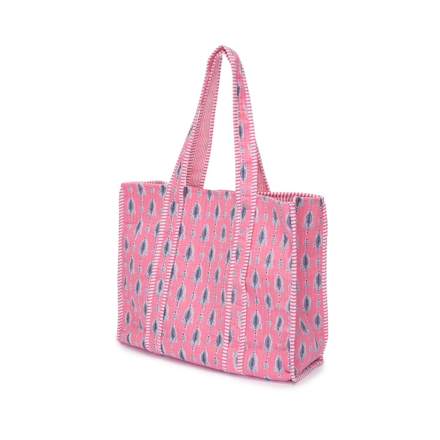 Women’s Pink / Purple Cotton Tote Bag In Raspberry Sorbet & Grey Leaf At Last...