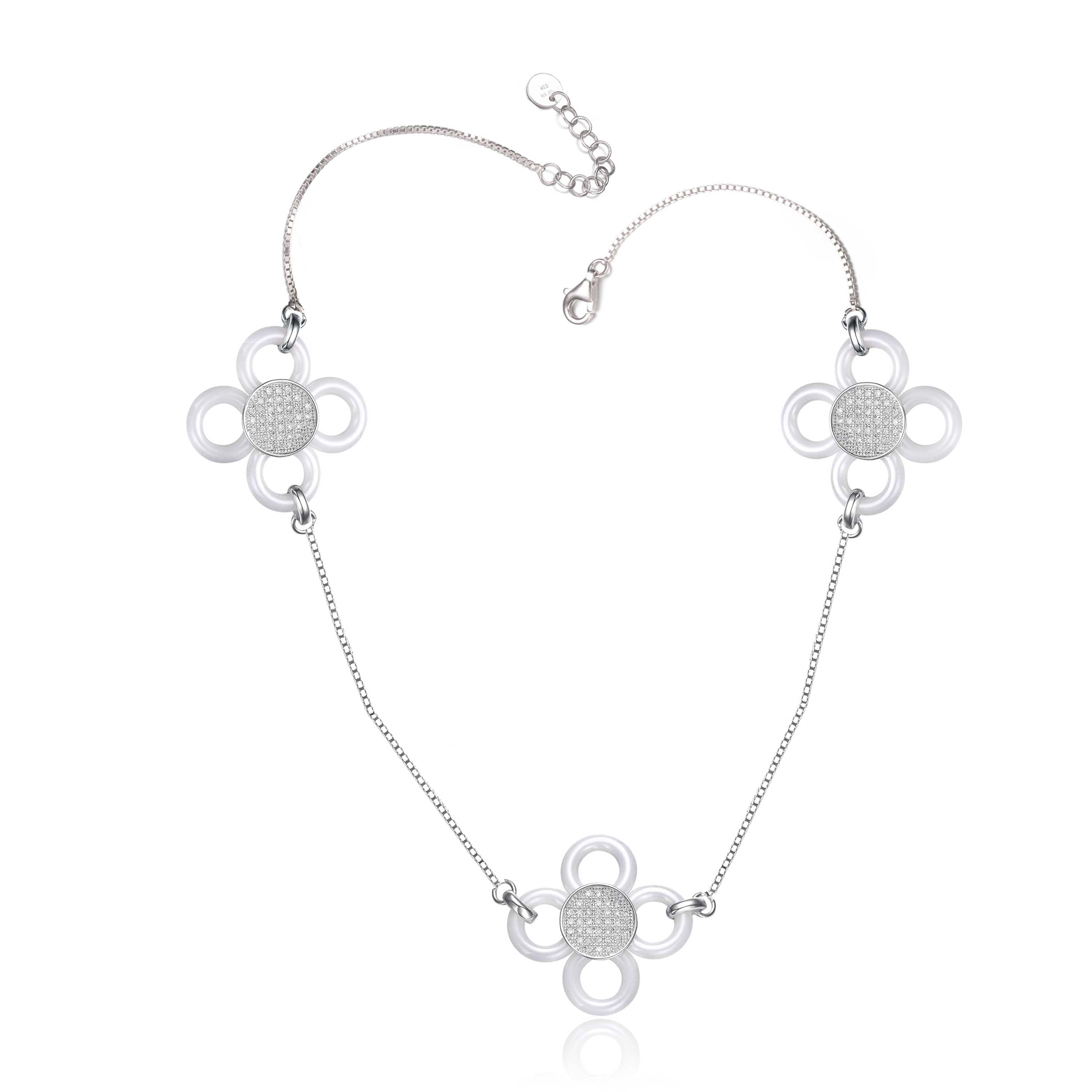 Genevive Jewelry Women's Rachel Glauber White Gold Plated With Cubic Zirconia Daisy Flower Station Chain Adjustable N In White