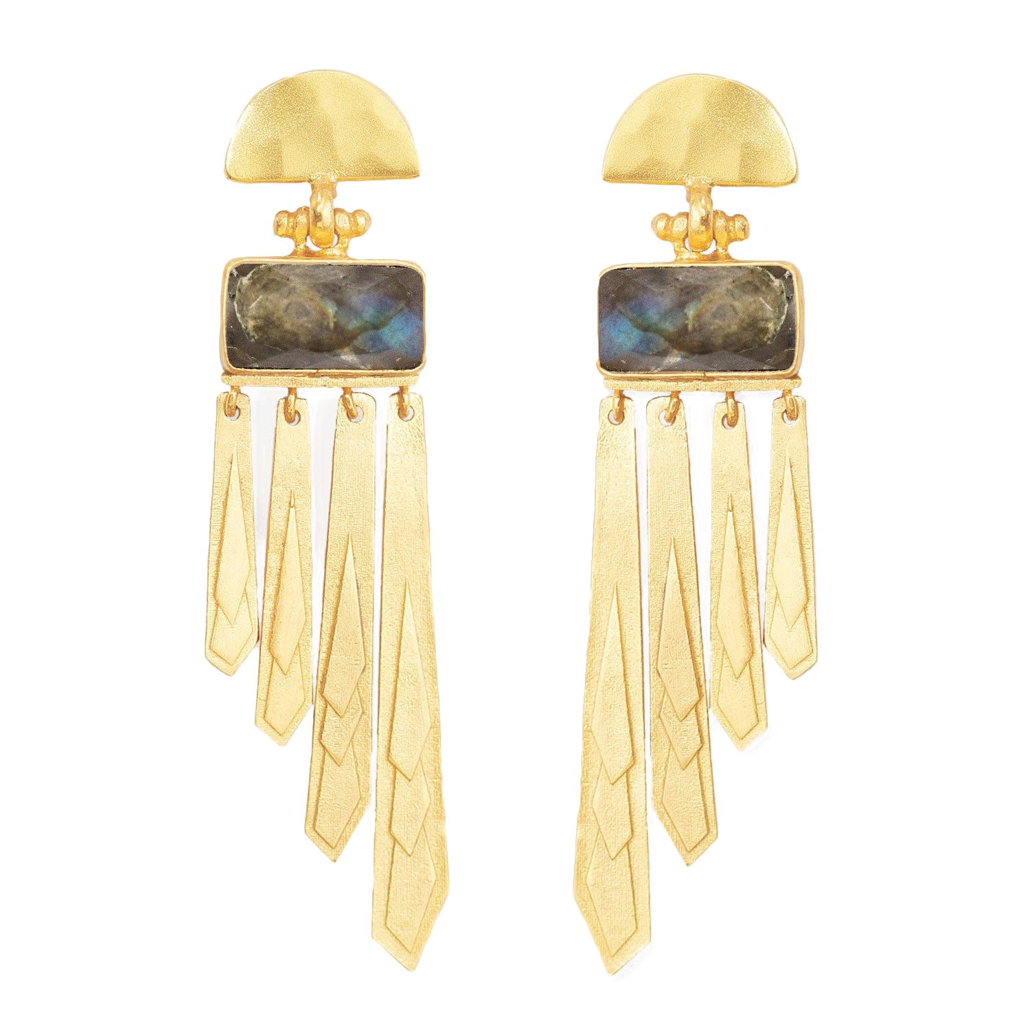 Women’s Gold / Grey Erte Labradorite Gold Drop Earrings Ottoman Hands