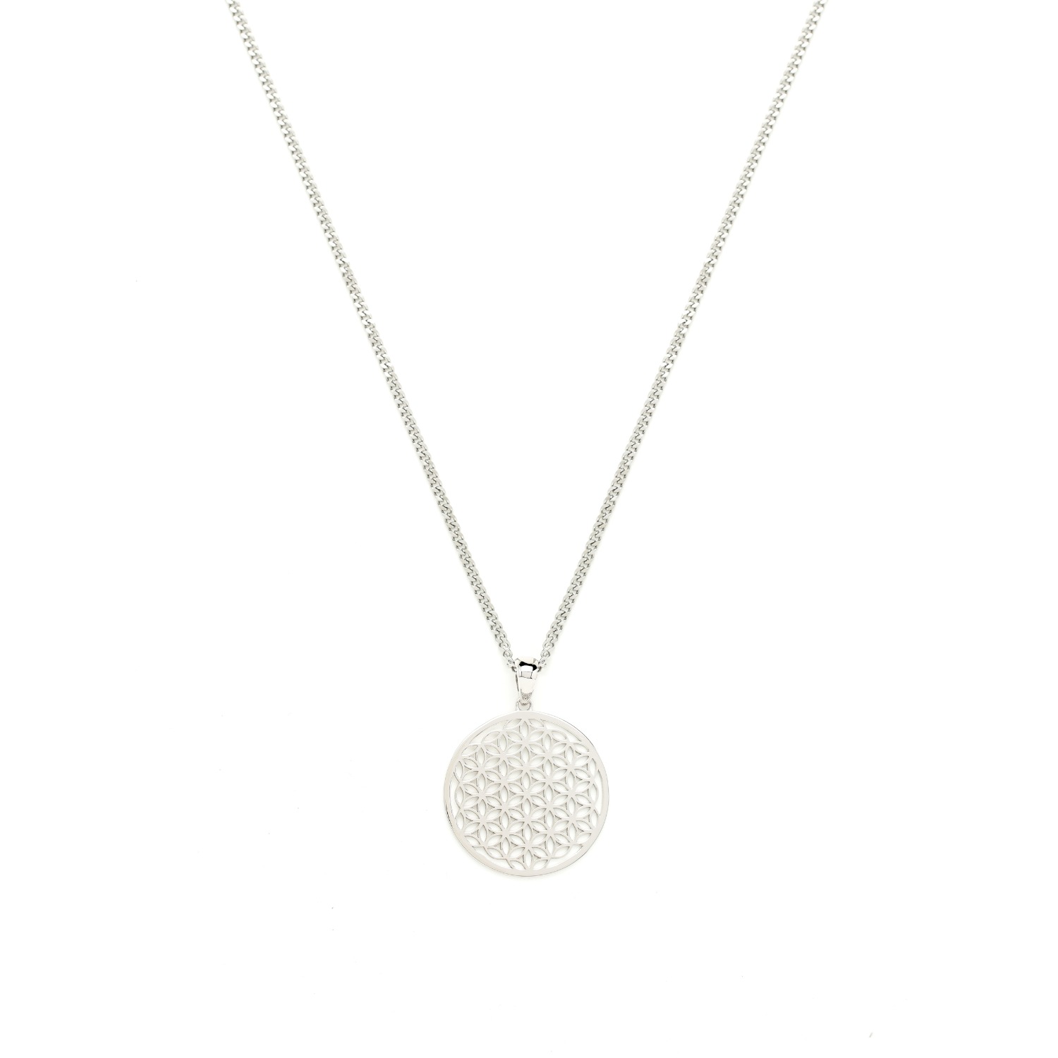 Seven Saints Men's Silver Flower Of Life Necklace, White Rhodium, All Gender In Silver