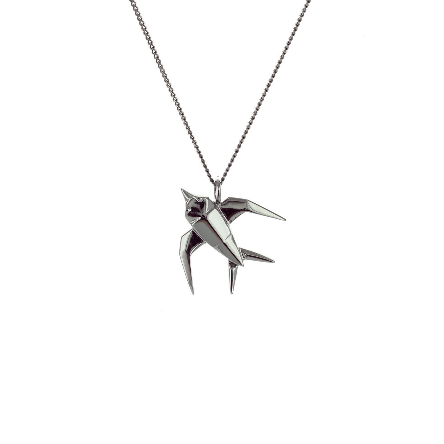 Women’s Black Mini Swallow Necklace Gun Metal Origami Jewellery