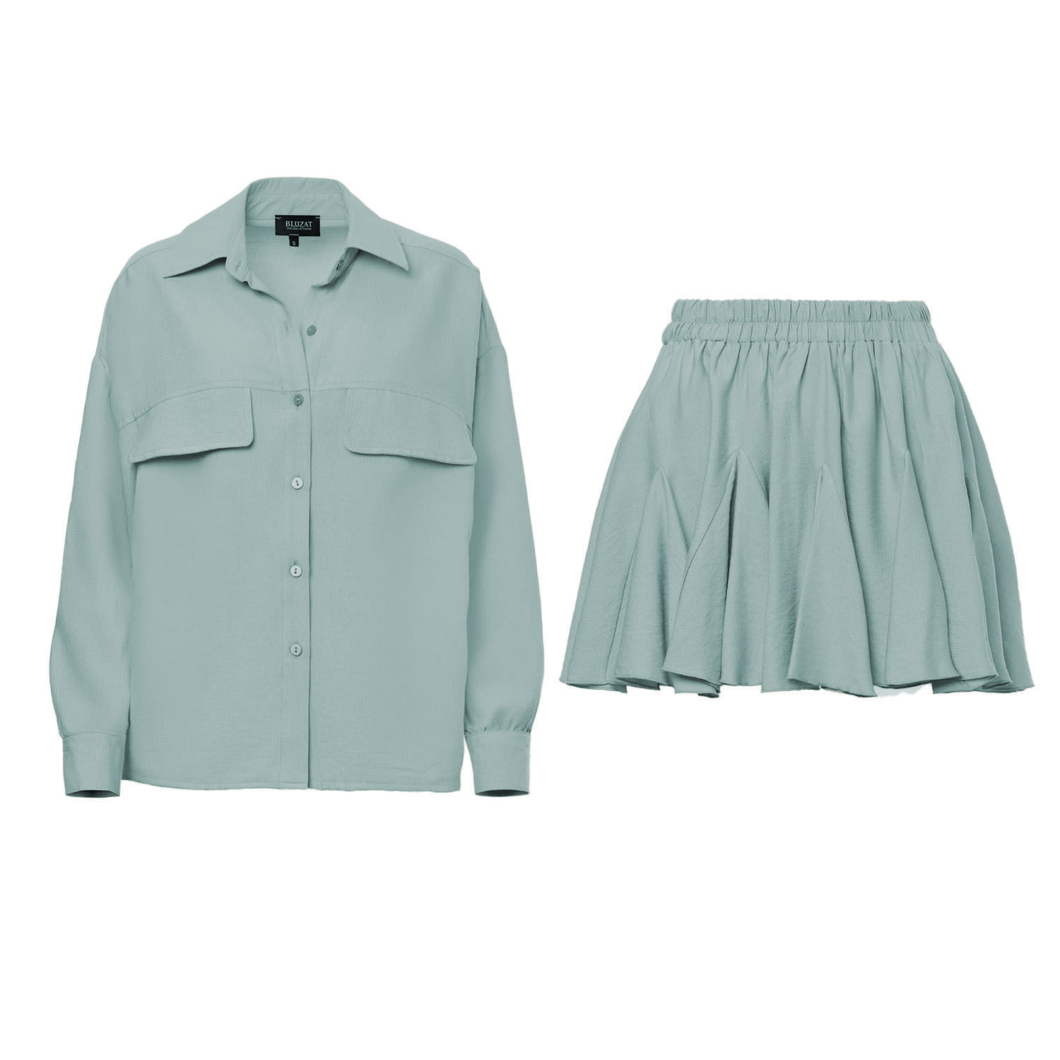 Bluzat Green Mint Matching Set With Blouse And Skirt In Green