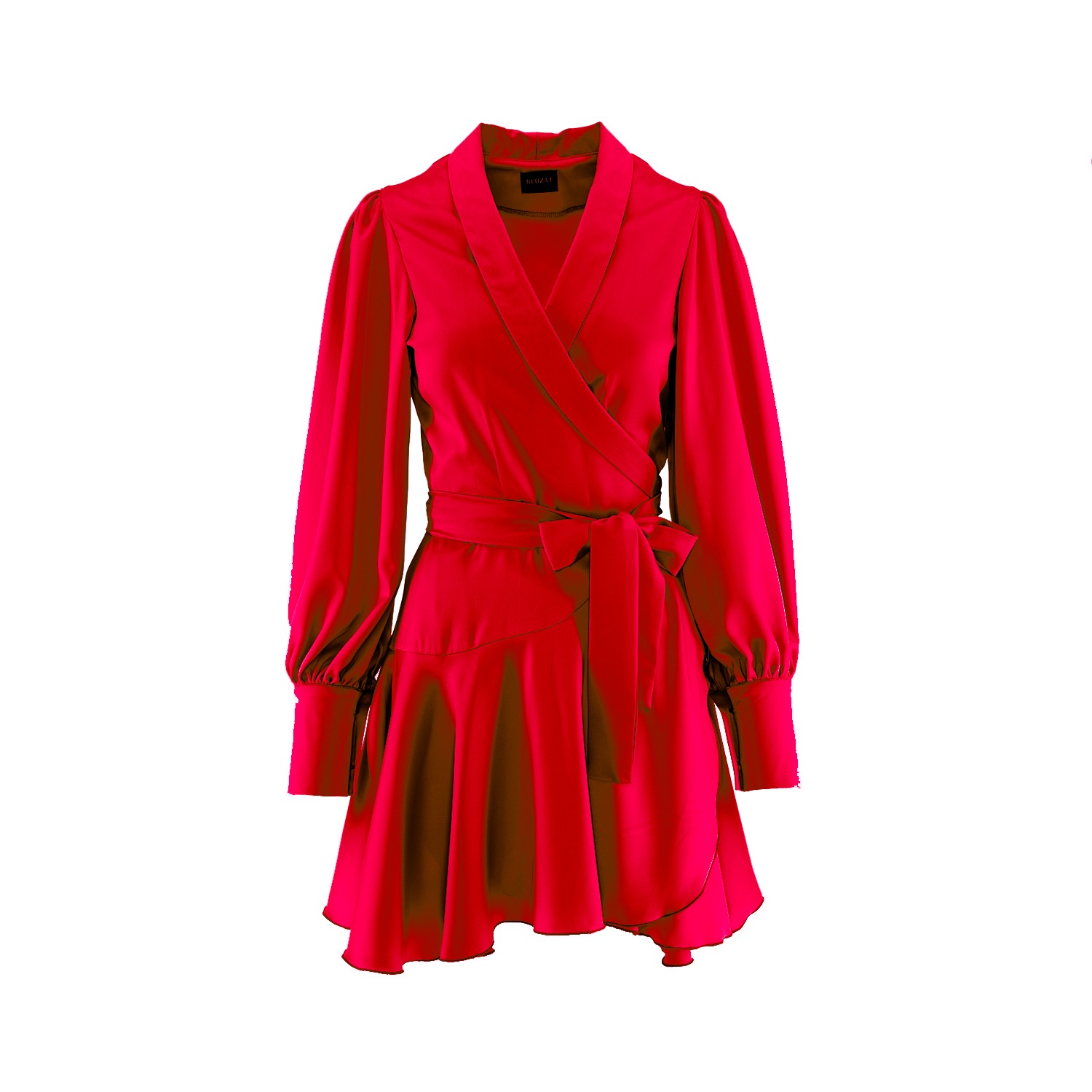 Bluzat Women's Red Mini Dress With Lapels In Red