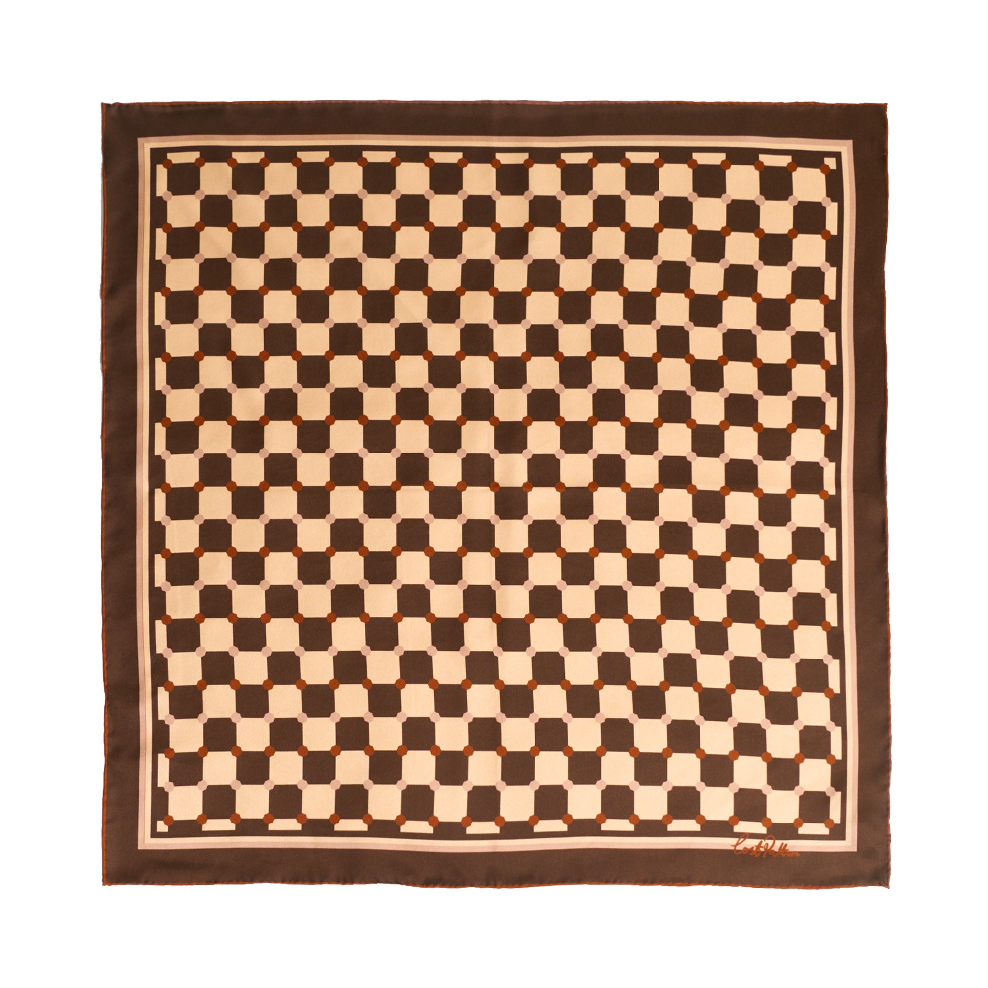 Lost Pattern Nyc Women's Brown Checkerboard Silk Bandana Scarf - Coffee In Brown