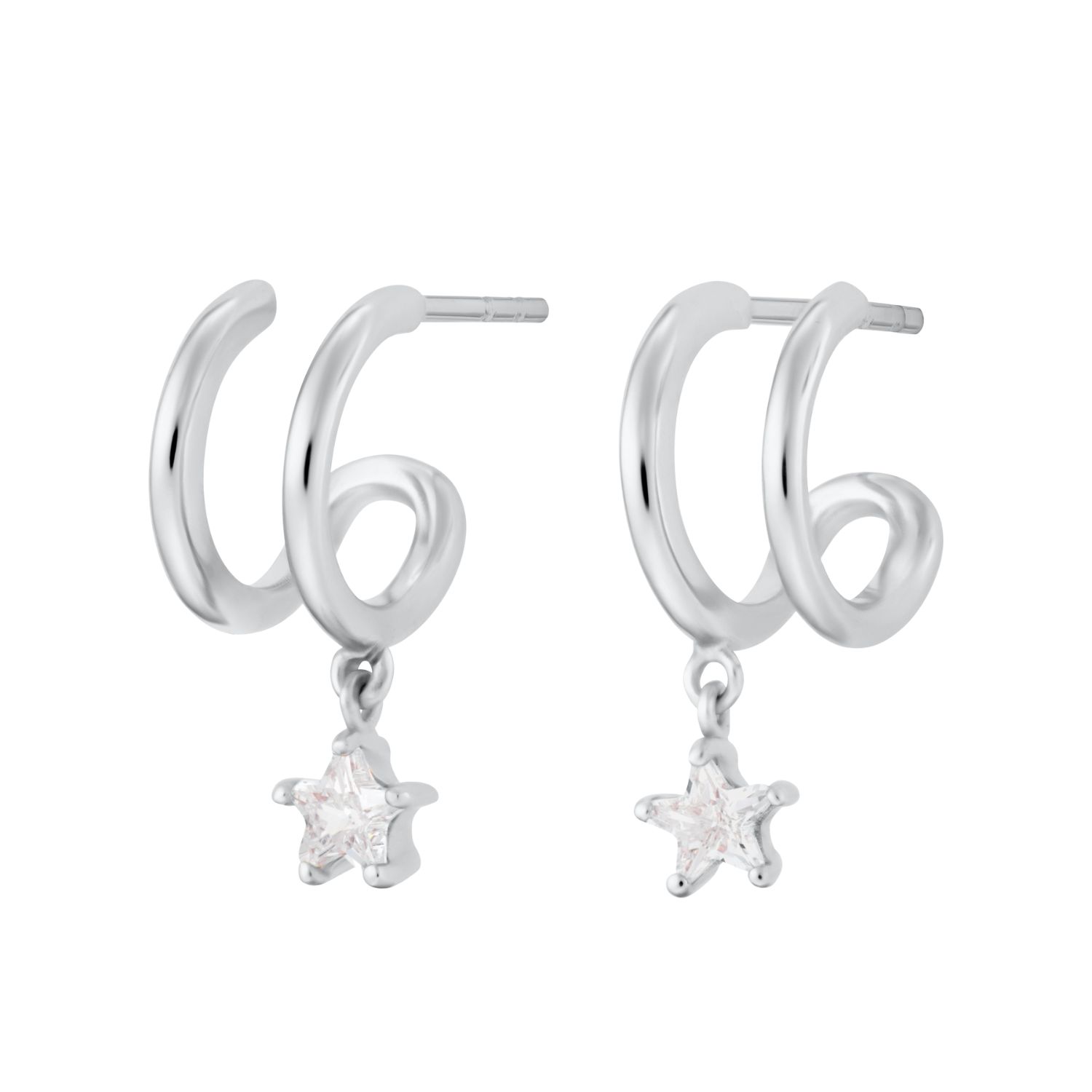 Women’s Silver Illusion Hoop Earrings With Star Drop Scream Pretty