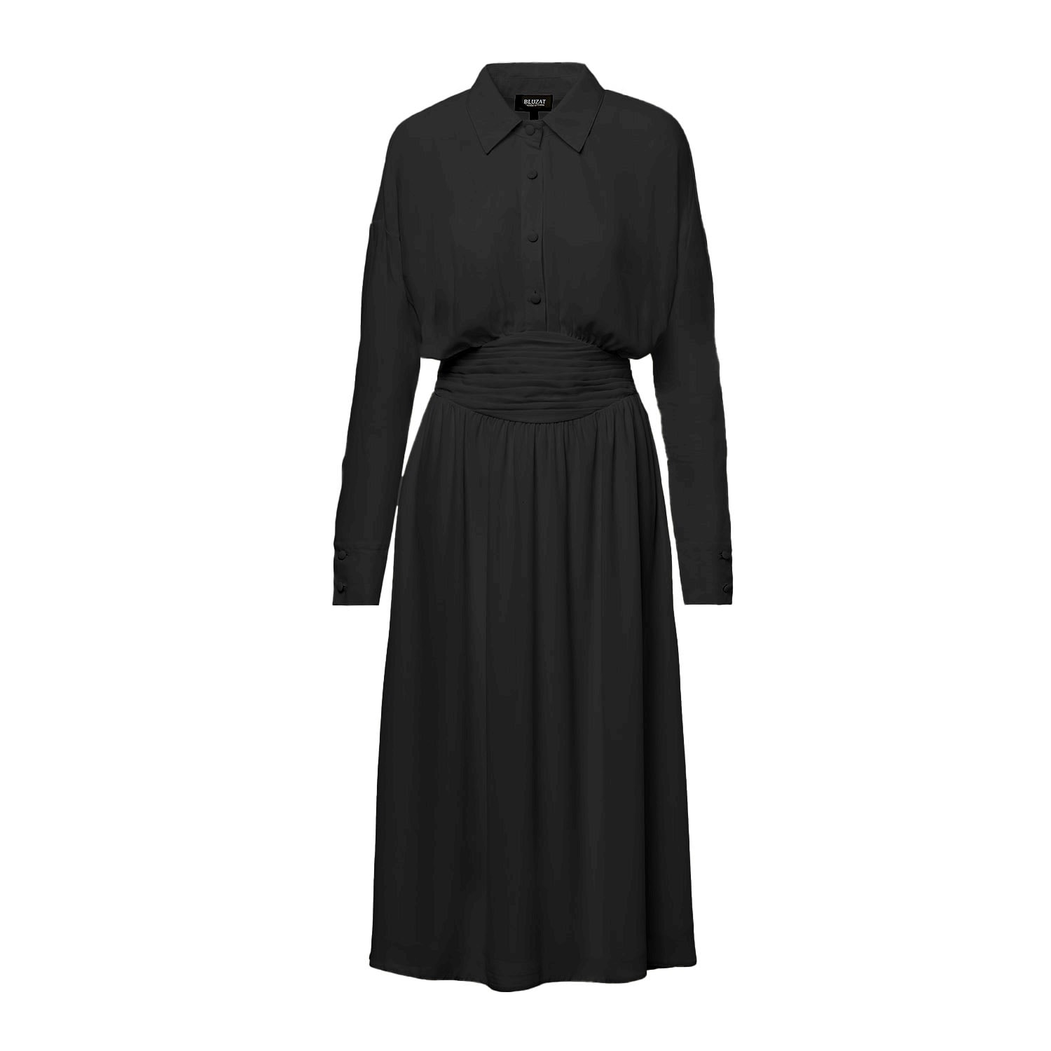 Bluzat Women's Black Midi Dress With Button And Corset