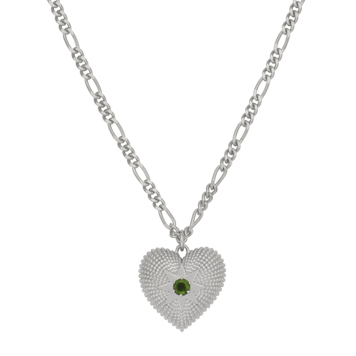 Zoe And Morgan Women's Green Brave Heart Necklace Silver Chrome Diopside