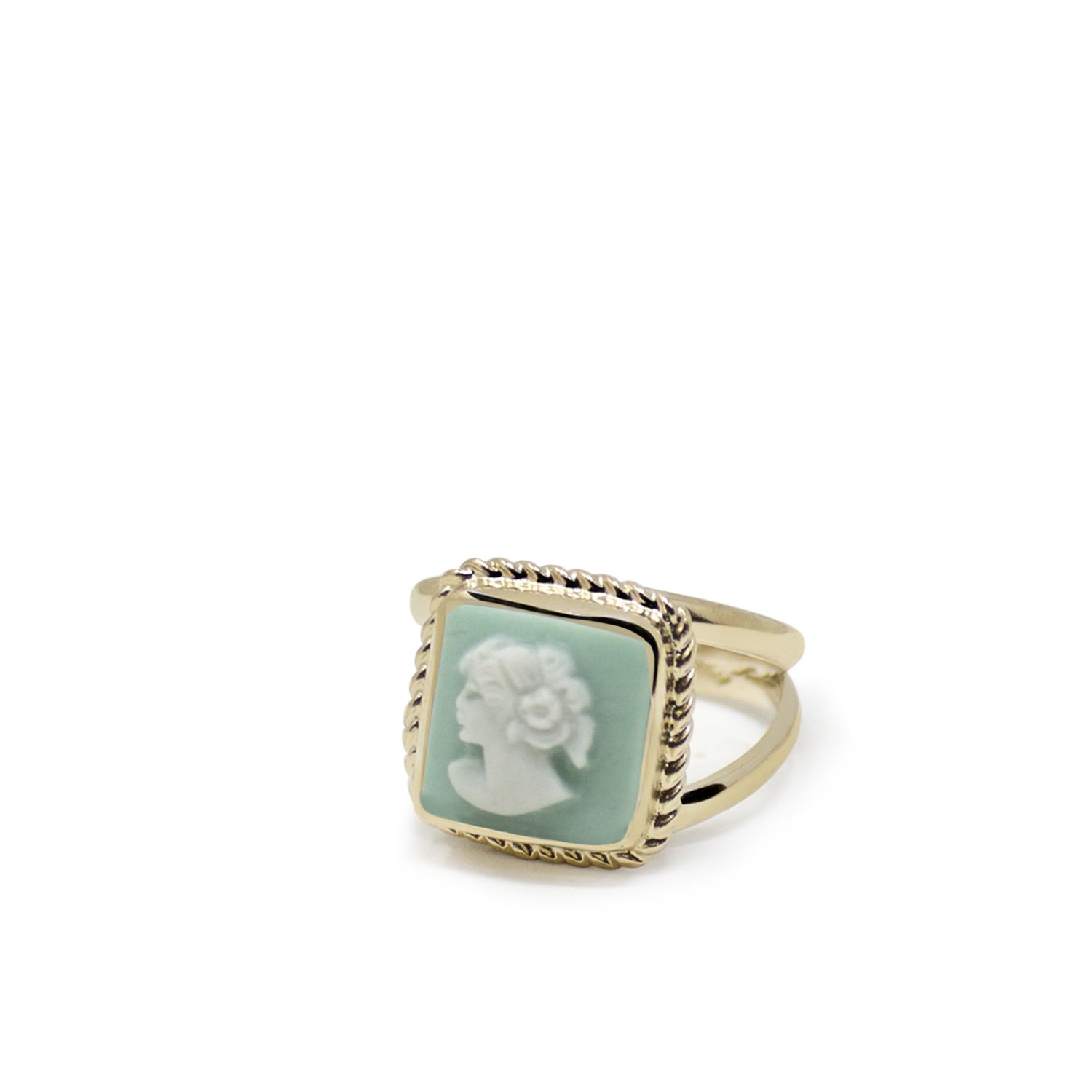 Women’s Green / Gold The Beloved Gold-Plated Green Cameo Ring Vintouch Italy